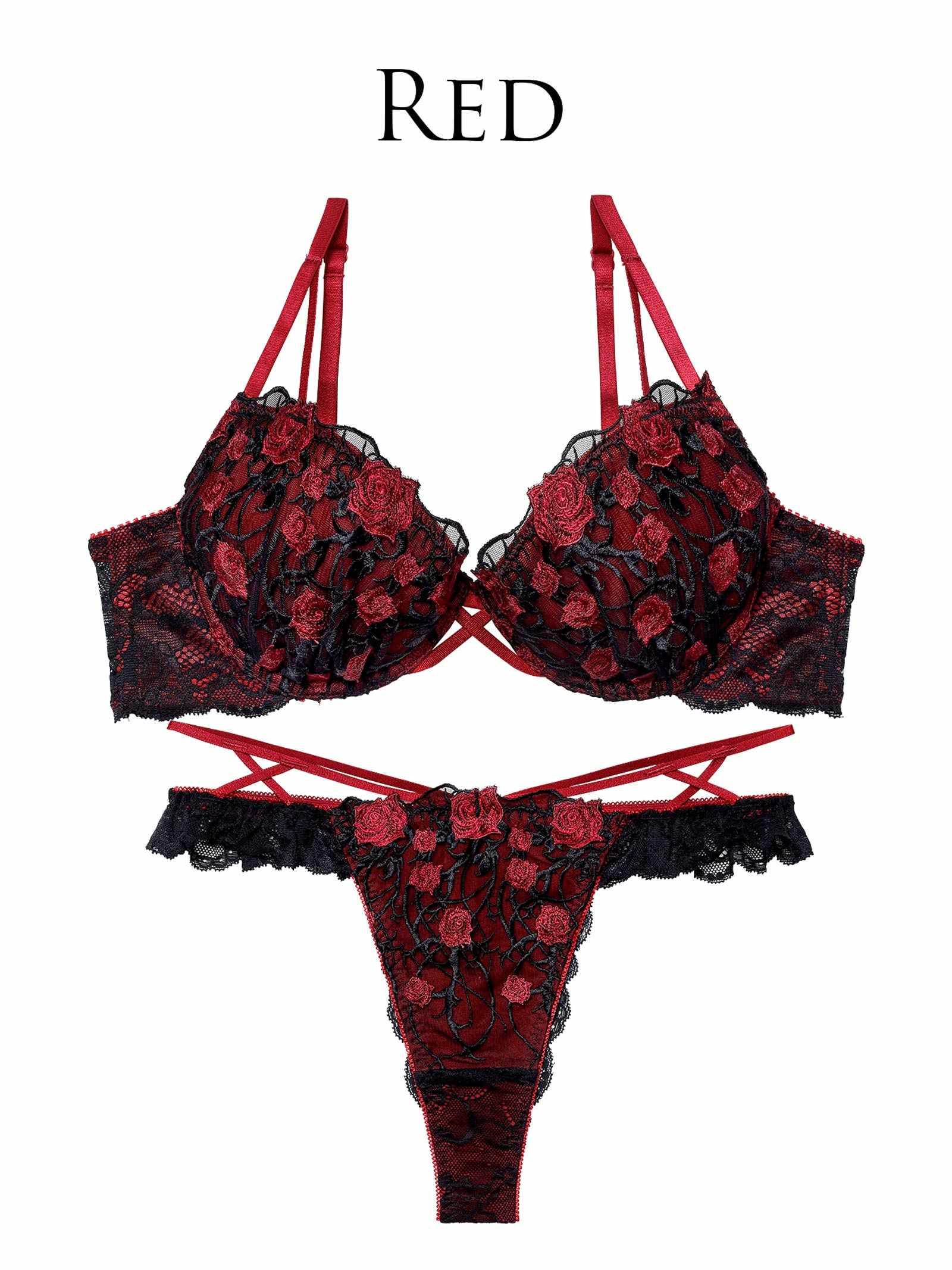 1/23新作!【永尾まりや着用】【Reinest】ミッドナイトローズクロスコードブラジャー&バック透けTバックショーツ