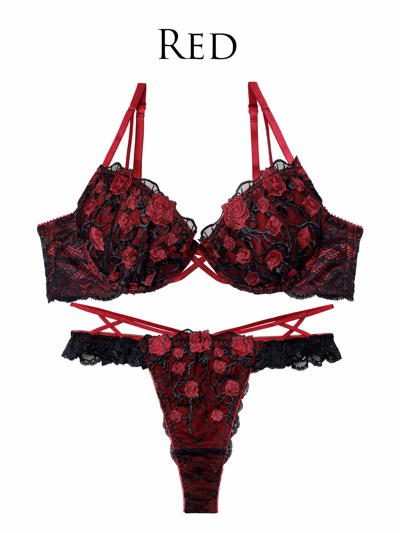 1/23新作!【永尾まりや着用】【Reinest】ミッドナイトローズクロスコードブラジャー&バック透けTバックショーツ