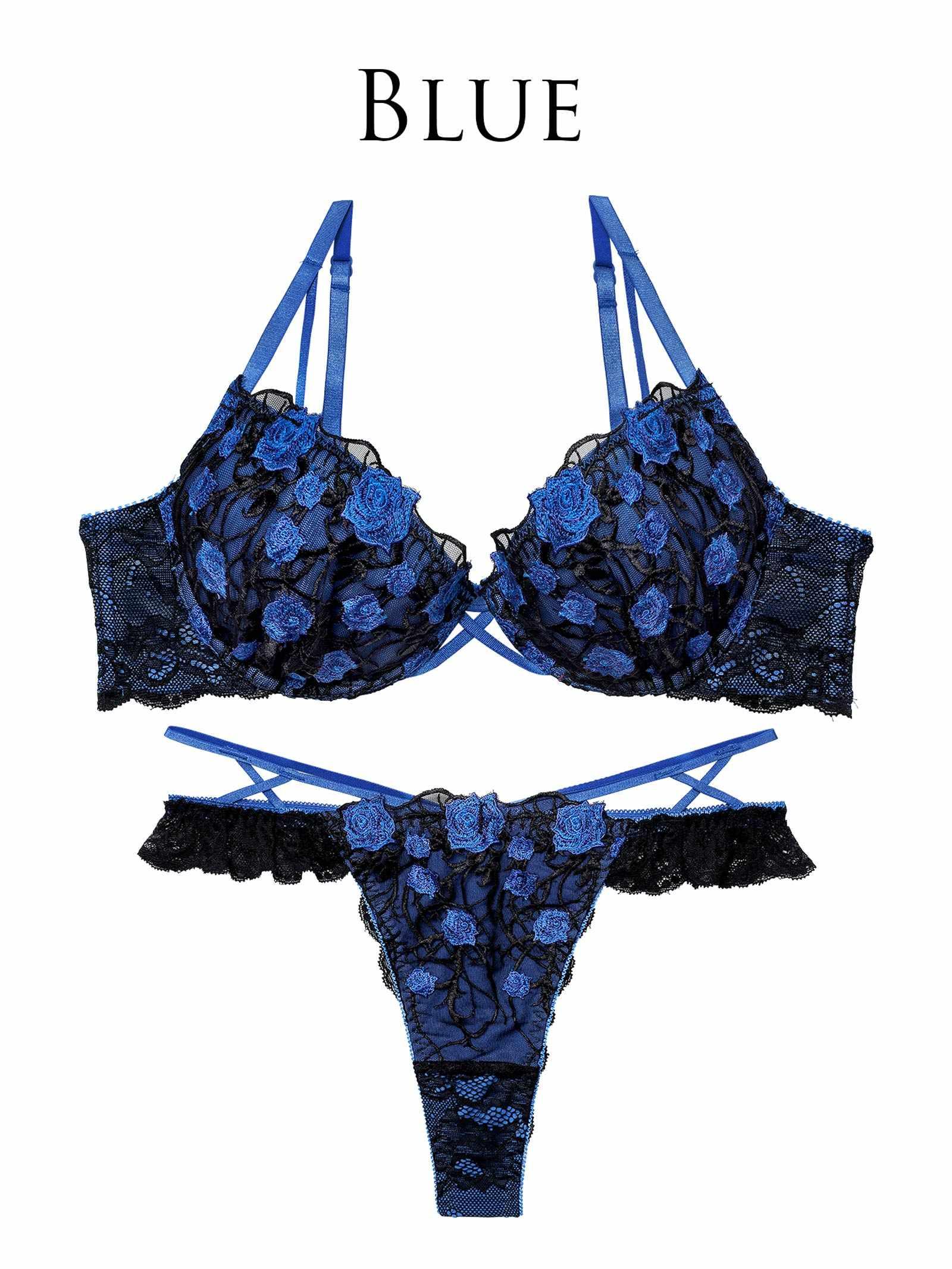 1/23新作!【永尾まりや着用】【Reinest】ミッドナイトローズクロスコードブラジャー&バック透けTバックショーツ