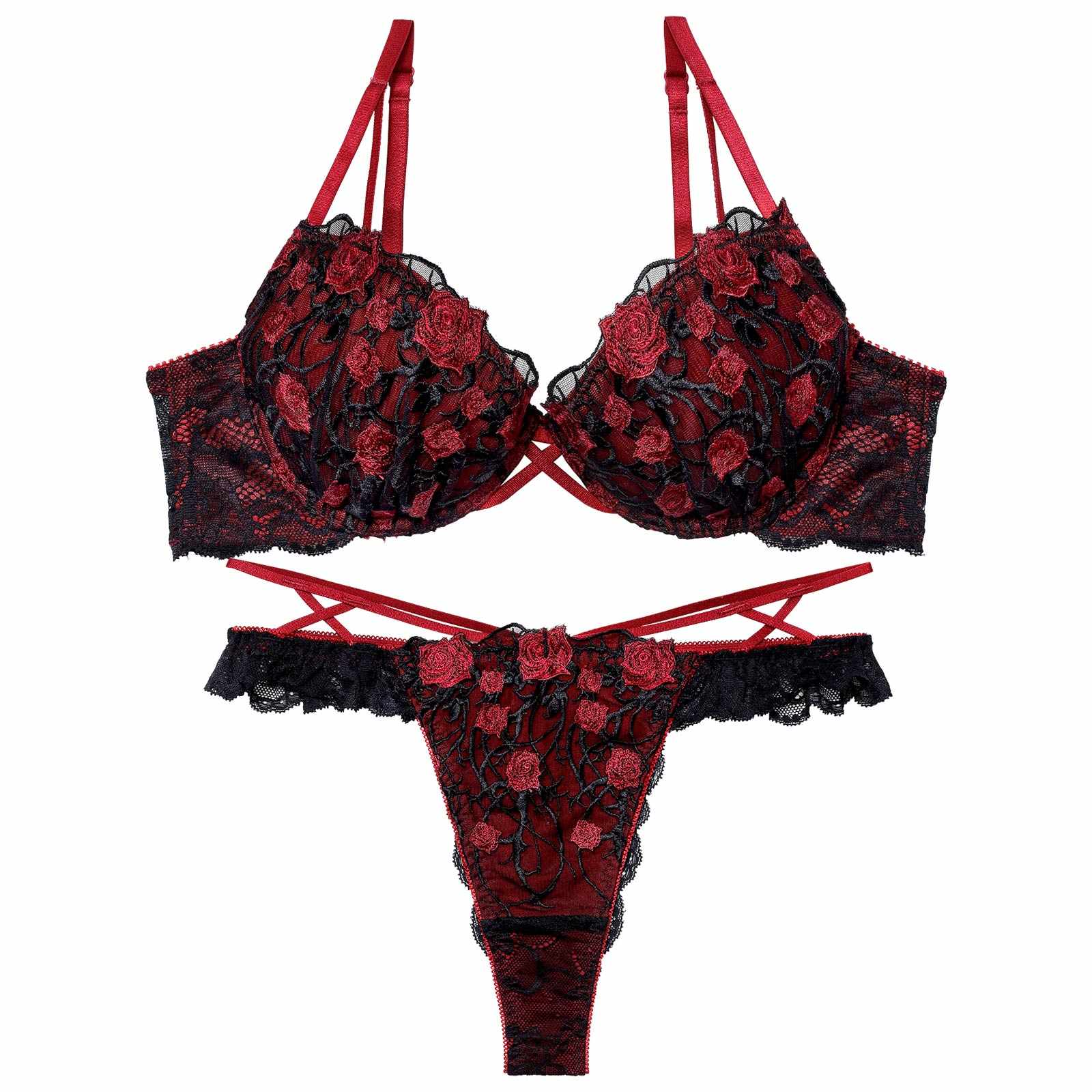 1/23新作!【永尾まりや着用】【Reinest】ミッドナイトローズクロスコードブラジャー&バック透けTバックショーツ