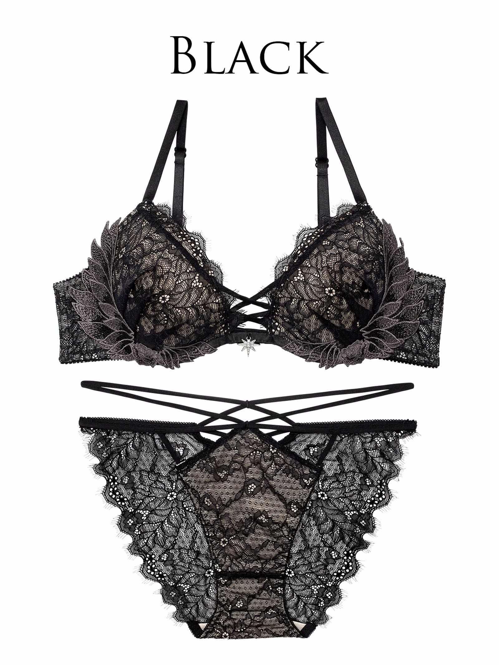 12/22新作!【Reinest】グラマラスフェザーローズブラジャー&バック透けフルバックショーツ