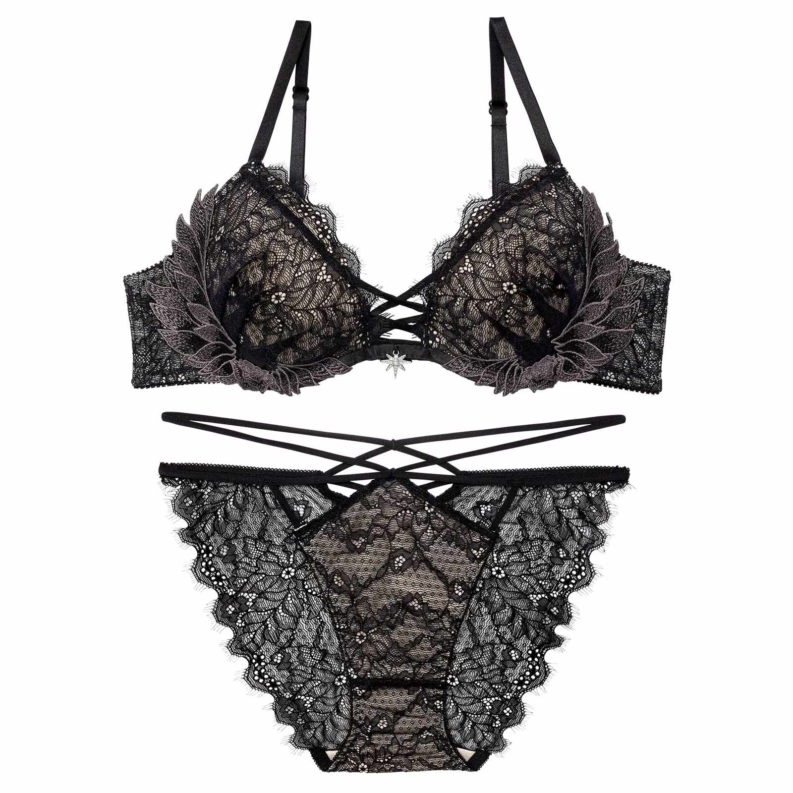 12/22新作!【Reinest】グラマラスフェザーローズブラジャー&バック透けフルバックショーツ