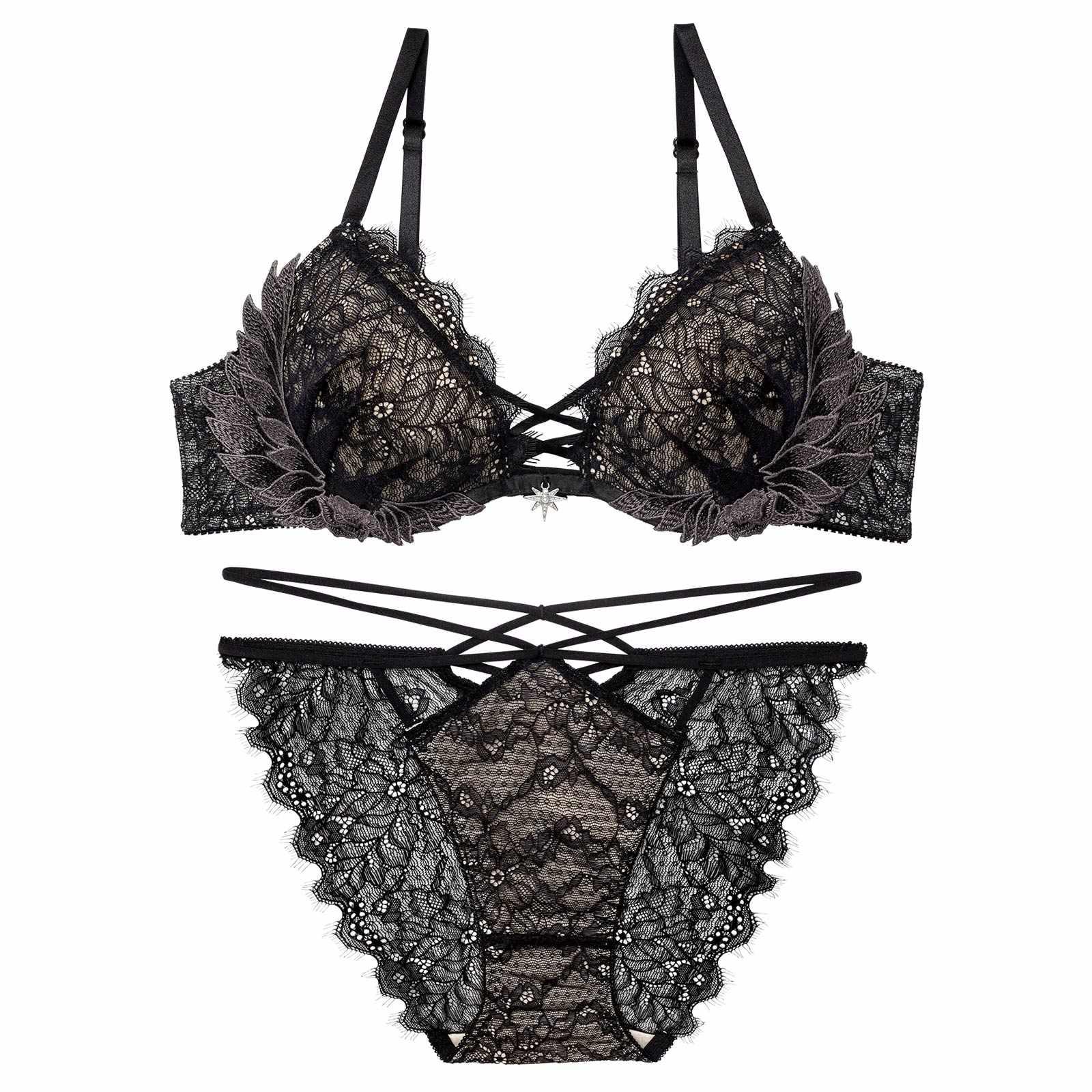 【Reinest】グラマラスフェザーローズブラジャー&バック透けフルバックショーツ