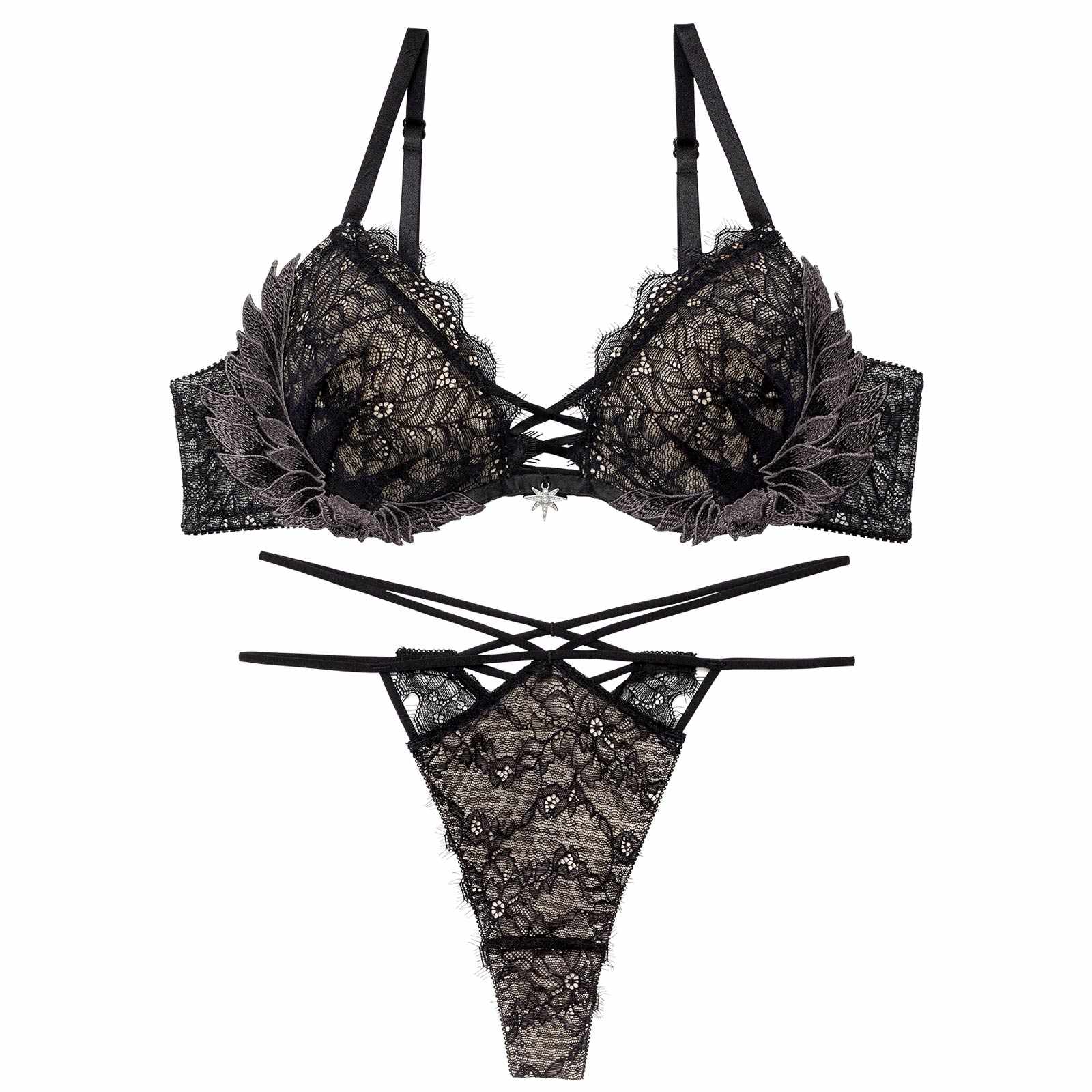 12/22新作!【Reinest】グラマラスフェザーローズブラジャー&バック透けTバックショーツ