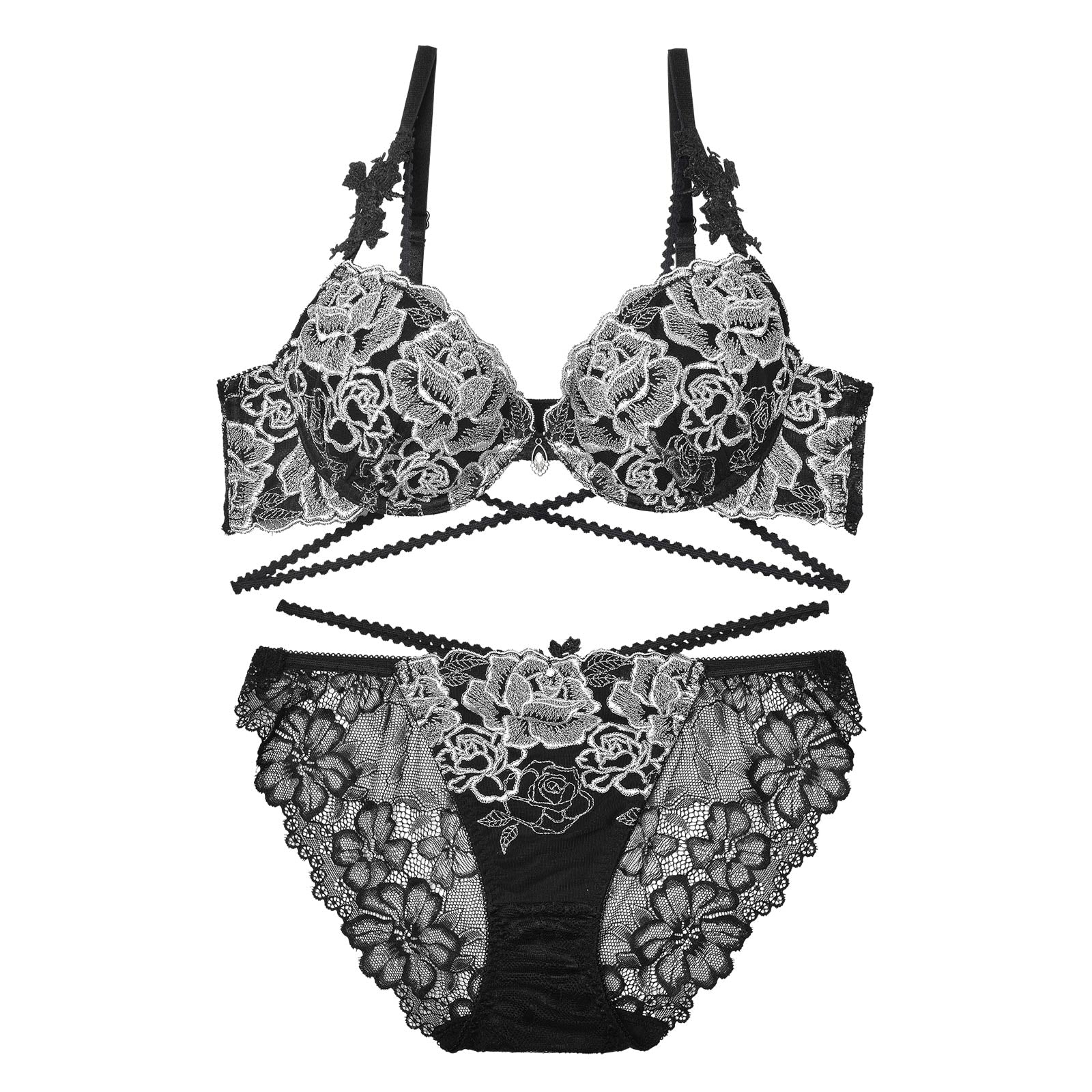 【明日花キララプロデュース/WhipBunny】ジュエリーエレガントローズブラ&ショーツ / ブラック