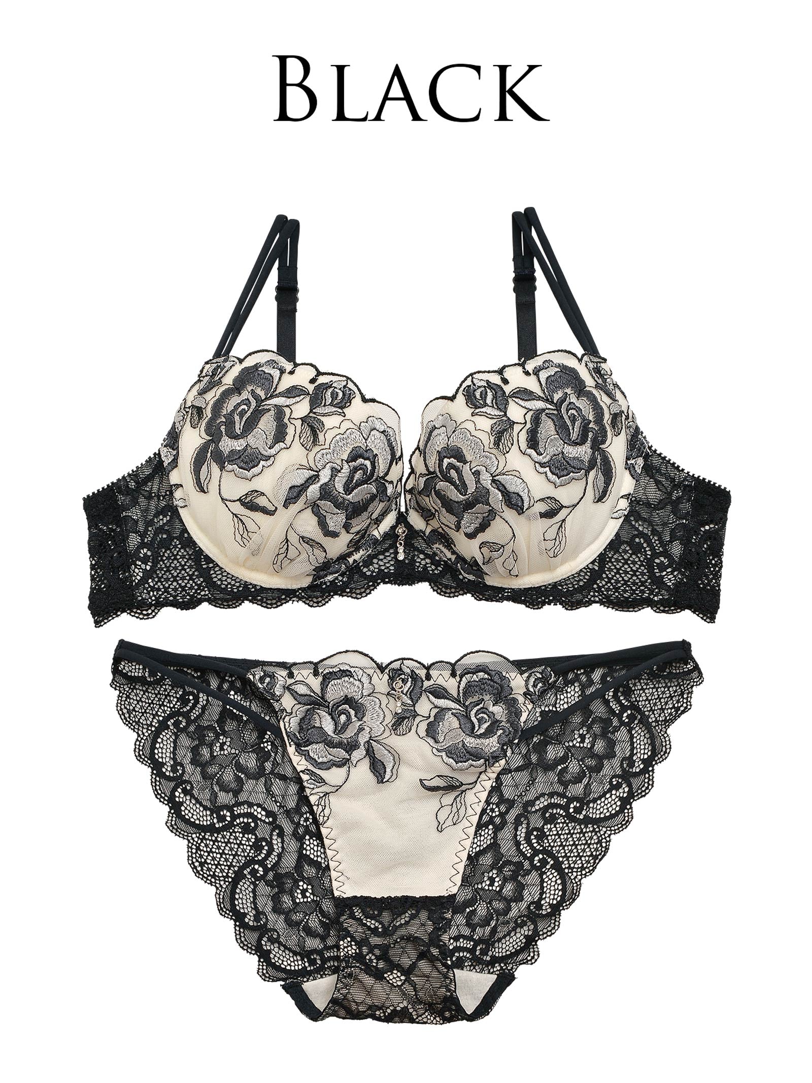 11/29再販!Elegant Rose Embroidery Bra&Shorts / Black エレガントローズエンブロイダリーブラ&ショーツ/ブラック