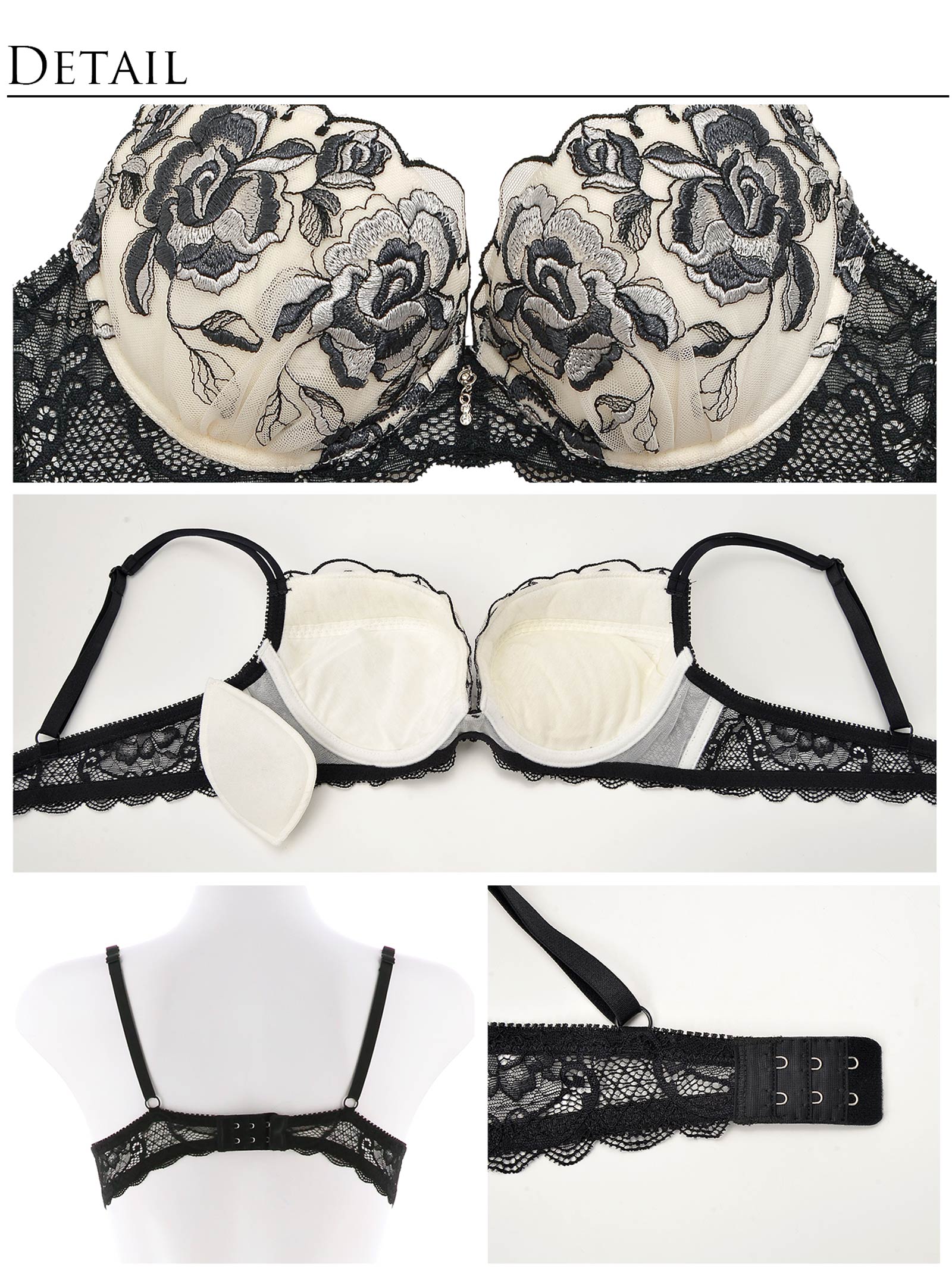 11/29再販!Elegant Rose Embroidery Bra&Shorts / Black エレガントローズエンブロイダリーブラ&ショーツ/ブラック