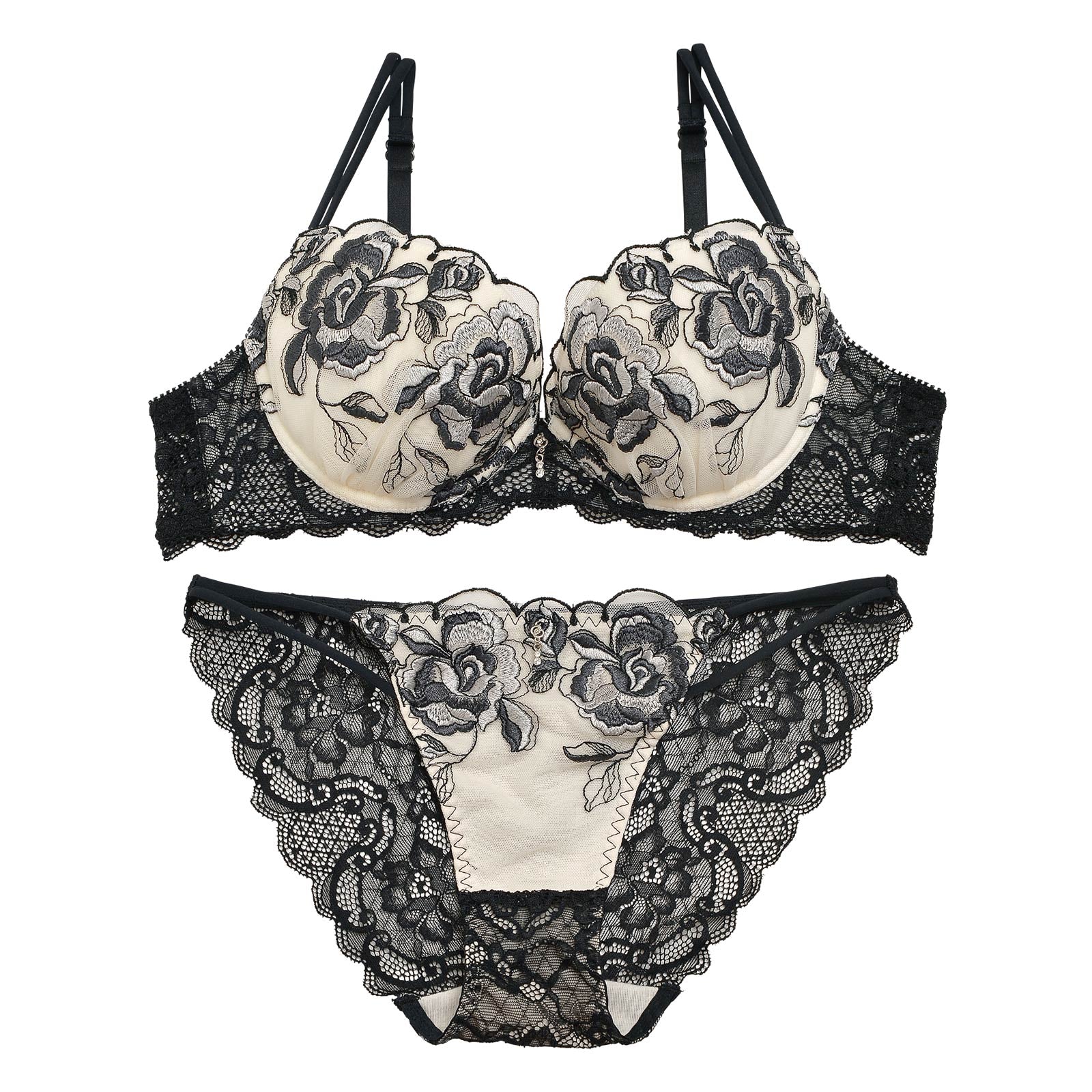 【明日花キララプロデュース/WhipBunny】Elegant Rose Embroidery Bra&Shorts / Black エレガントローズエンブロイダリーブラ&ショーツ/ブラック