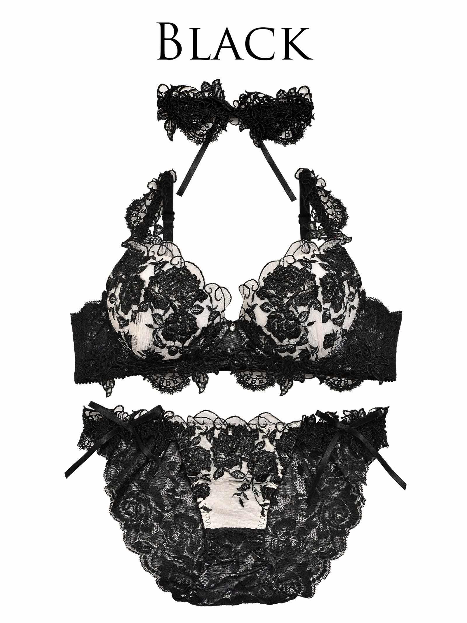 【明日花キララプロデュース/WhipBunny】Gorgeous Shine Rose Bra&Shorts / Black ゴージャスシャインローズブラ&ショーツ / ブラック - 【公式】247Lingerie