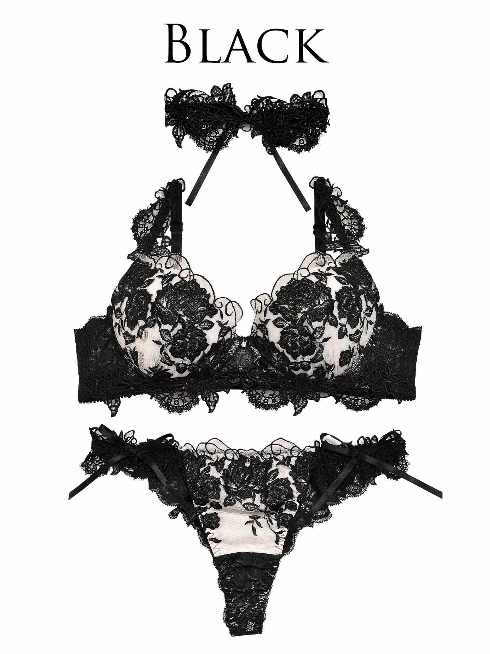 【明日花キララプロデュース/WhipBunny】Gorgeous Shine Rose Bra&T-back / Black ゴージャスシャインローズブラ&Tバック / ブラック - 【公式】247Lingerie