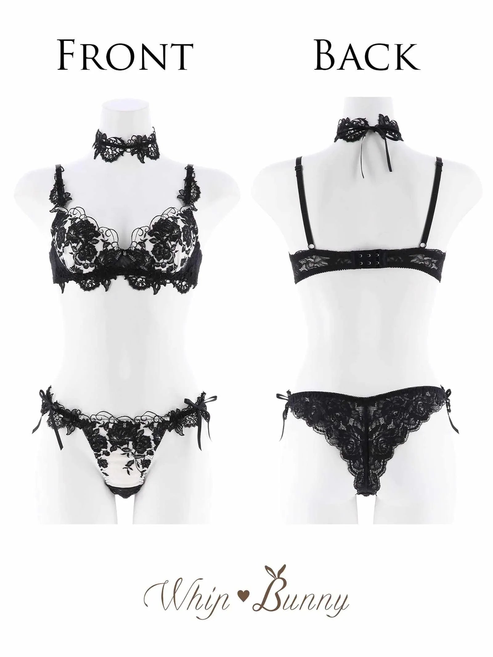 【明日花キララプロデュース/WhipBunny】Gorgeous Shine Rose Bra&T-back / Black ゴージャスシャインローズブラ&Tバック / ブラック - 【公式】247Lingerie