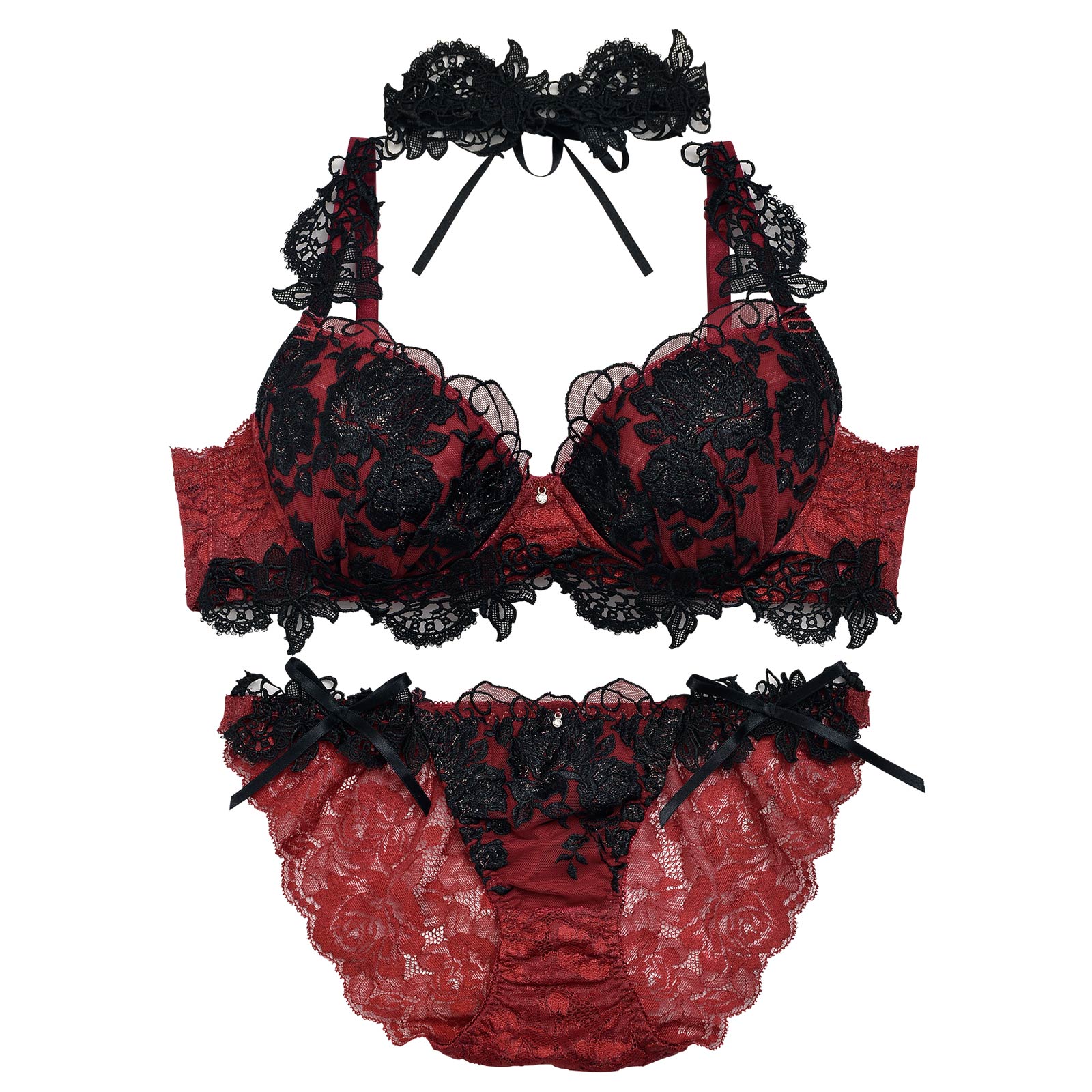 【明日花キララプロデュース/WhipBunny】Gorgeous Shine Rose Bra&Shorts / Bordeaux ゴージャスシャインローズブラ&ショーツ / ボルドー