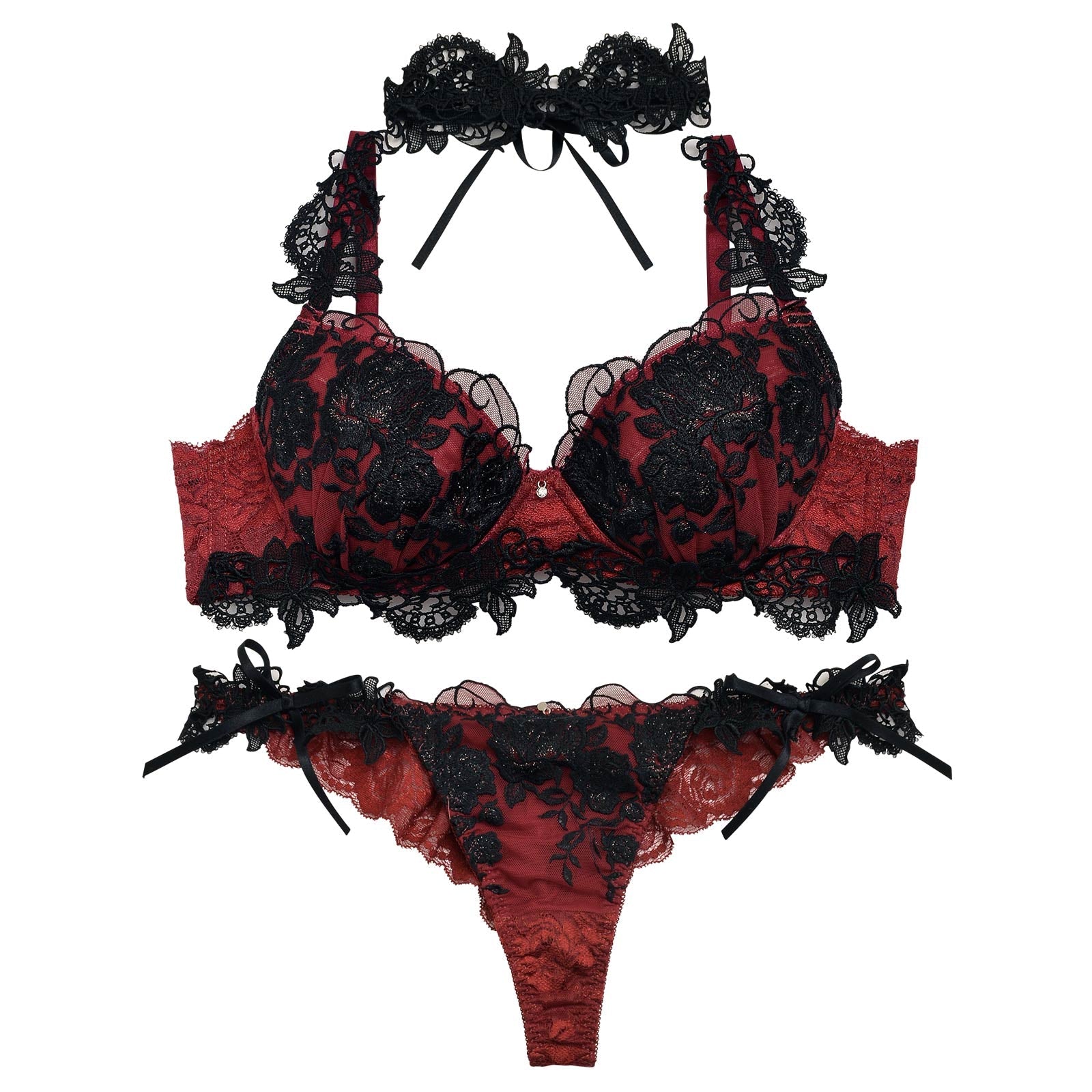 【明日花キララプロデュース/WhipBunny】Gorgeous Shine Rose Bra&T-back / Bordeaux ゴージャスシャインローズブラ&Tバック / ボルドー