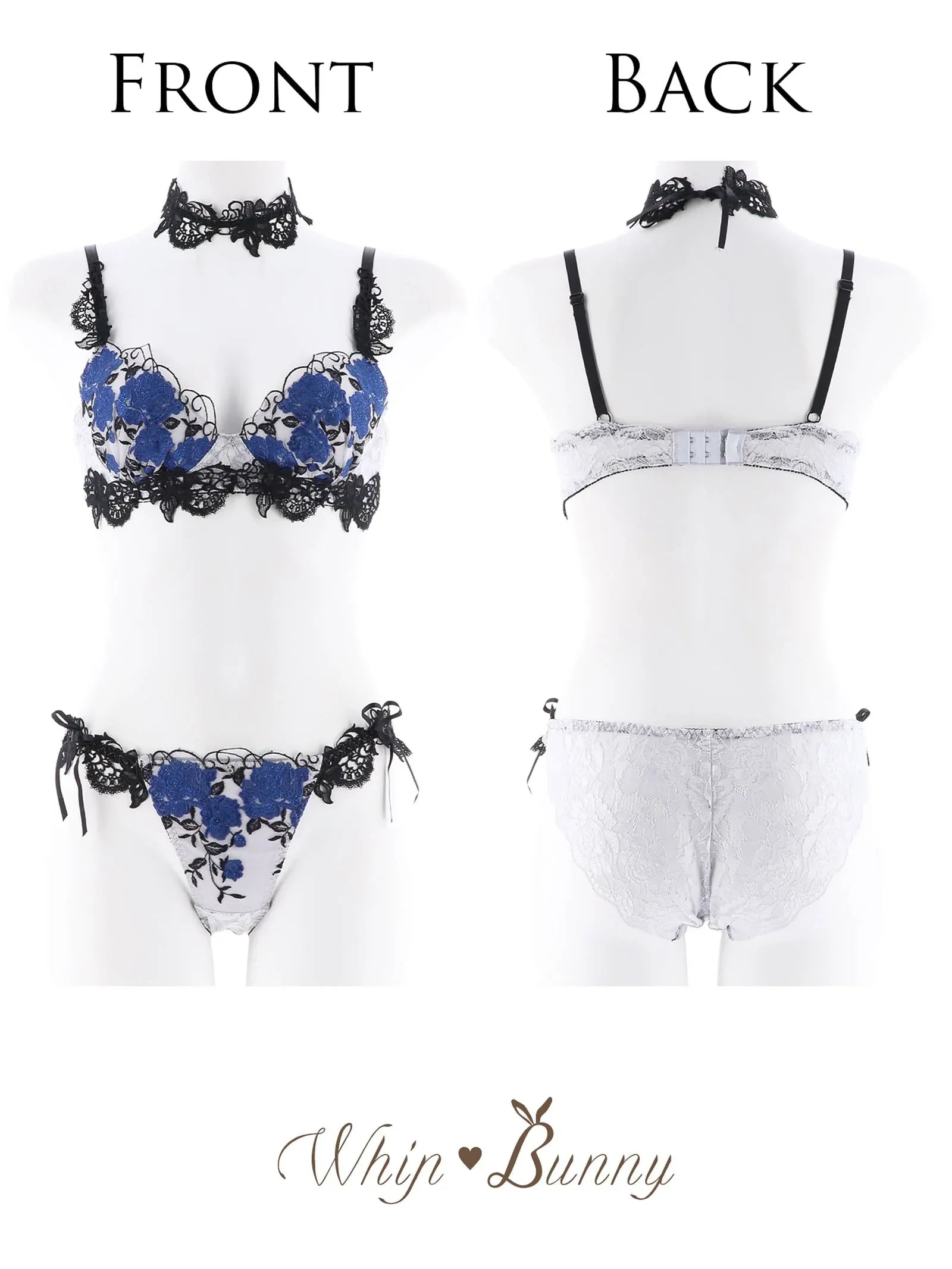 【明日花キララプロデュース/WhipBunny】Gorgeous Shine Rose Choker Bra&Shorts / Blue ゴージャスシャインローズブラ&ショーツ/ブルー - 【公式】247Lingerie
