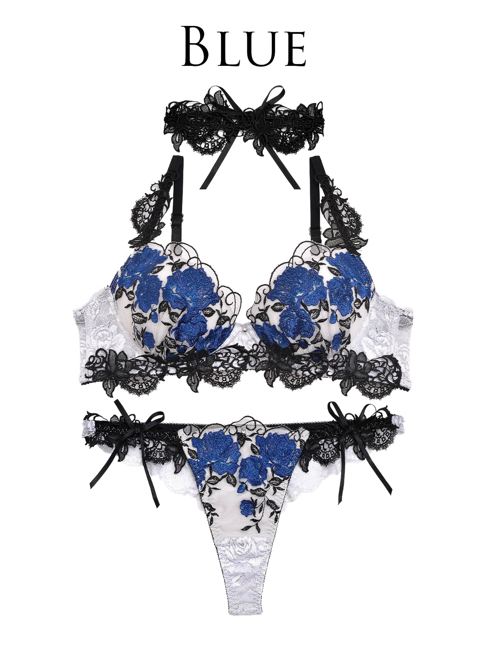 8/14新作!Gorgeous Shine Rose Choker Bra&T-back / Blue ゴージャスシャインローズチョーカーブラ&Tバック / ブルー