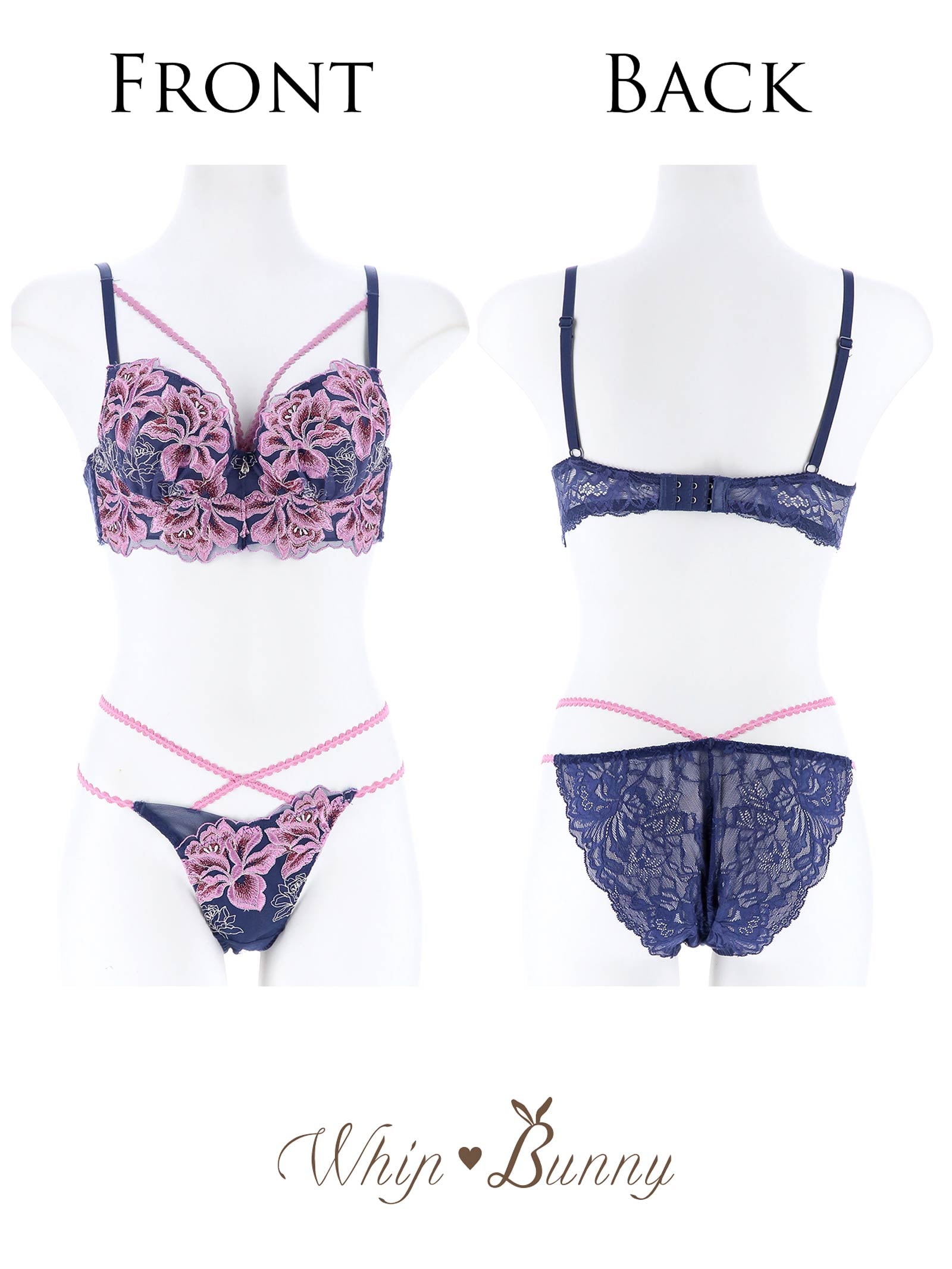 11/1新作!【明日花キララプロデュース/WhipBunny】Gretel Rose Cord Bra&Shorts / Navy グレーテルローズコードブラ&ショーツ / ネイビー