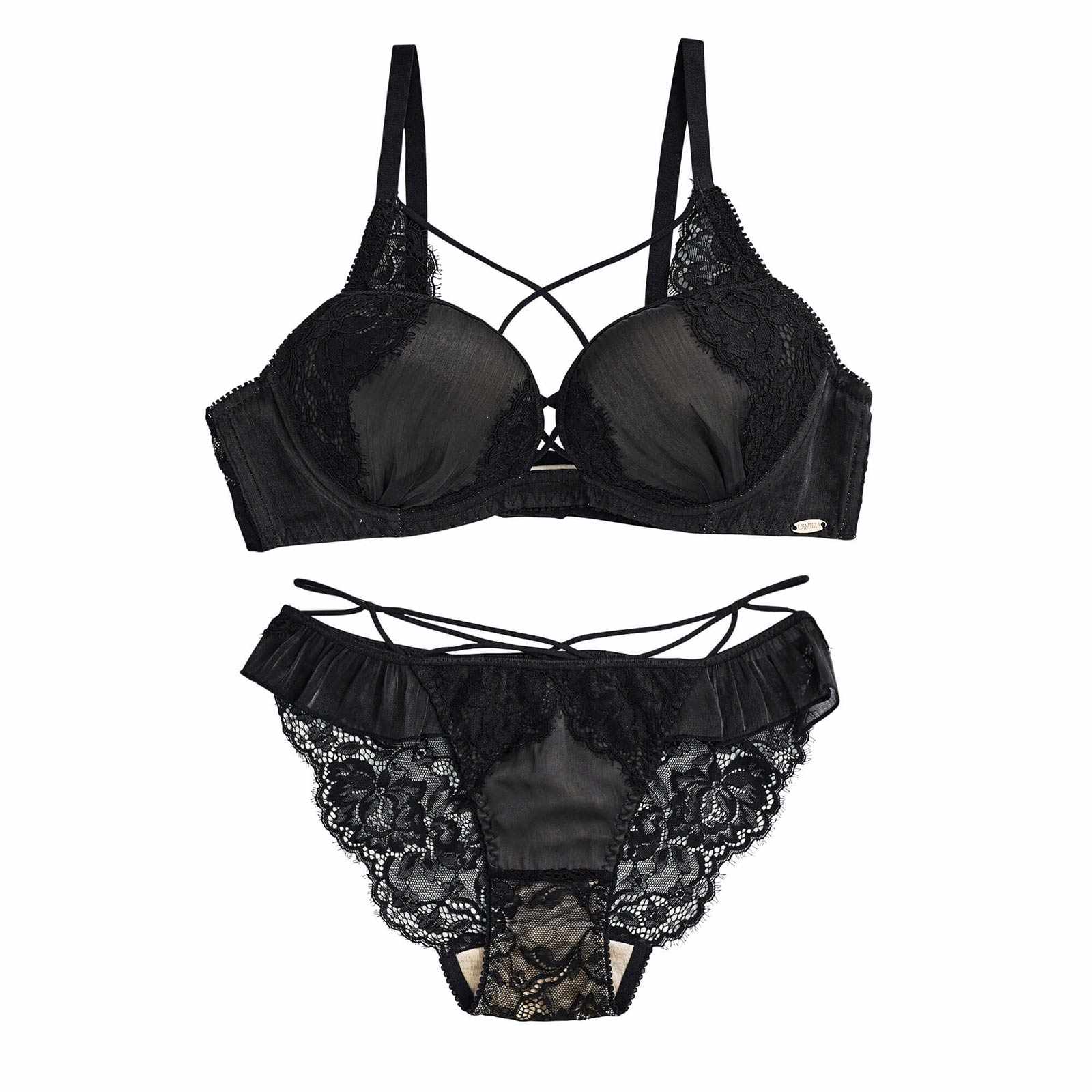 【Rちゃんプロデュース/LEMURA】Chiffon&Eyelash Lace Lingerie-フルバックセット-