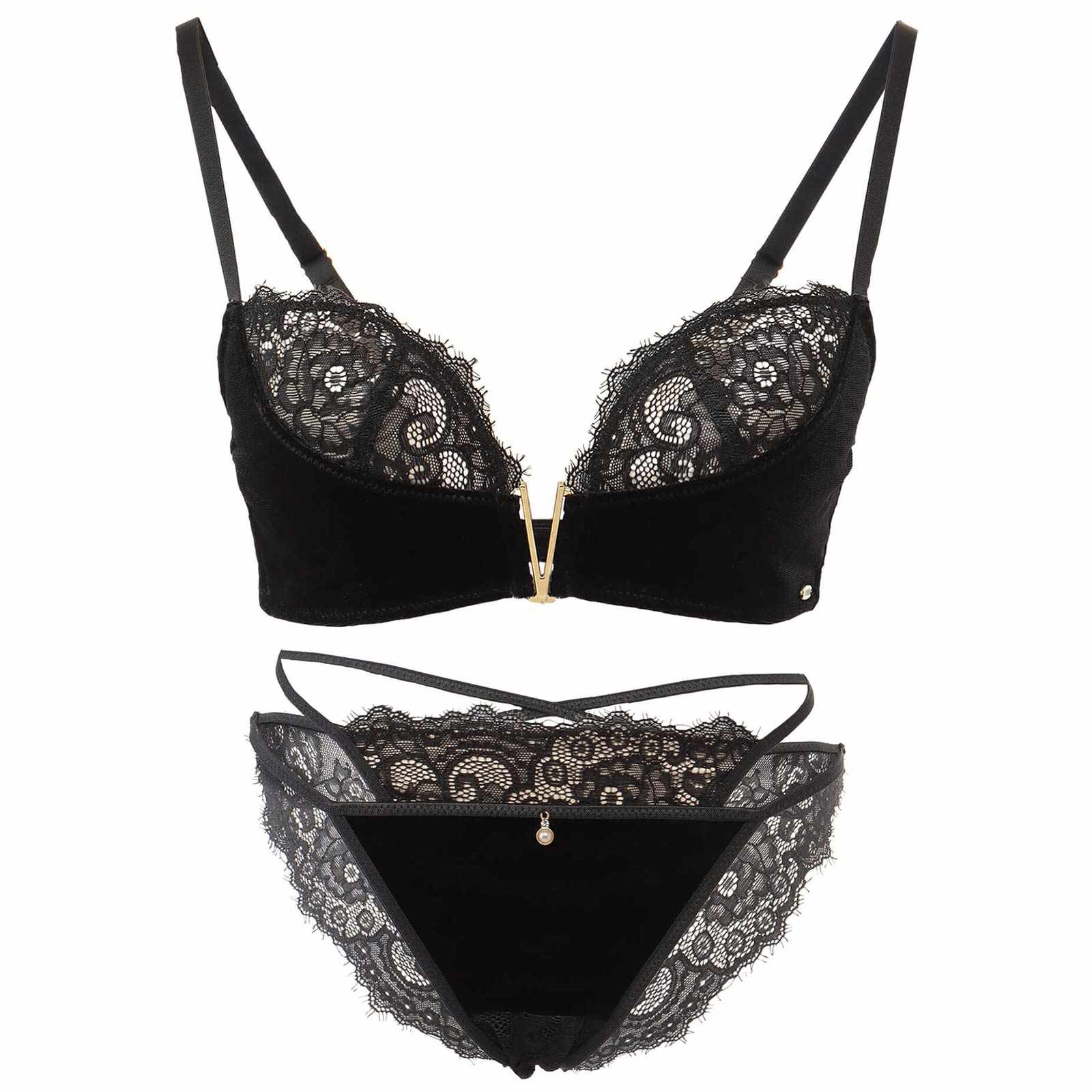 【Rちゃんプロデュース/LEMURA】Velvet&Lace Lingerie -フルバックセット-