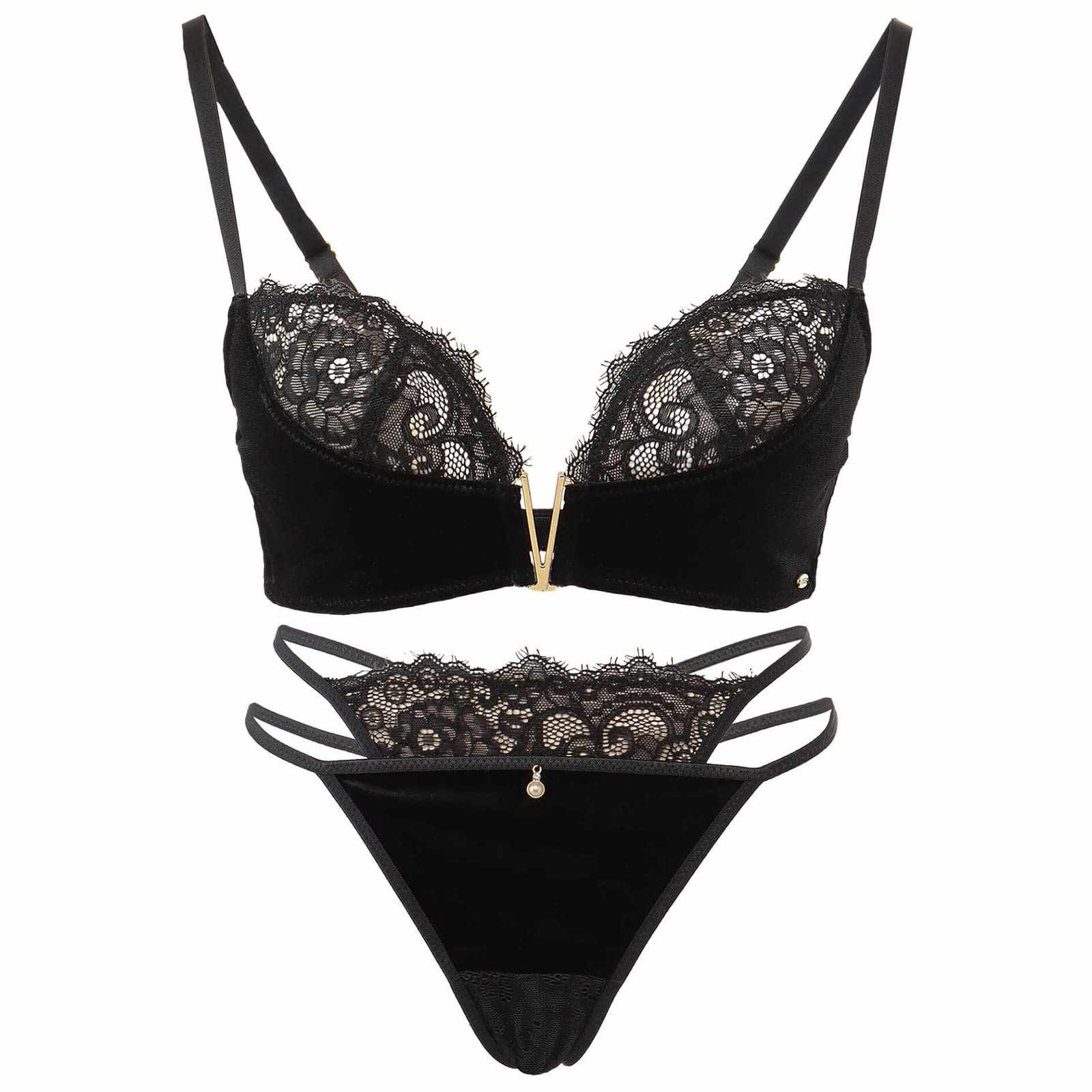 【Rちゃんプロデュース/LEMURA】Velvet&Lace Lingerie -Tバックセット-