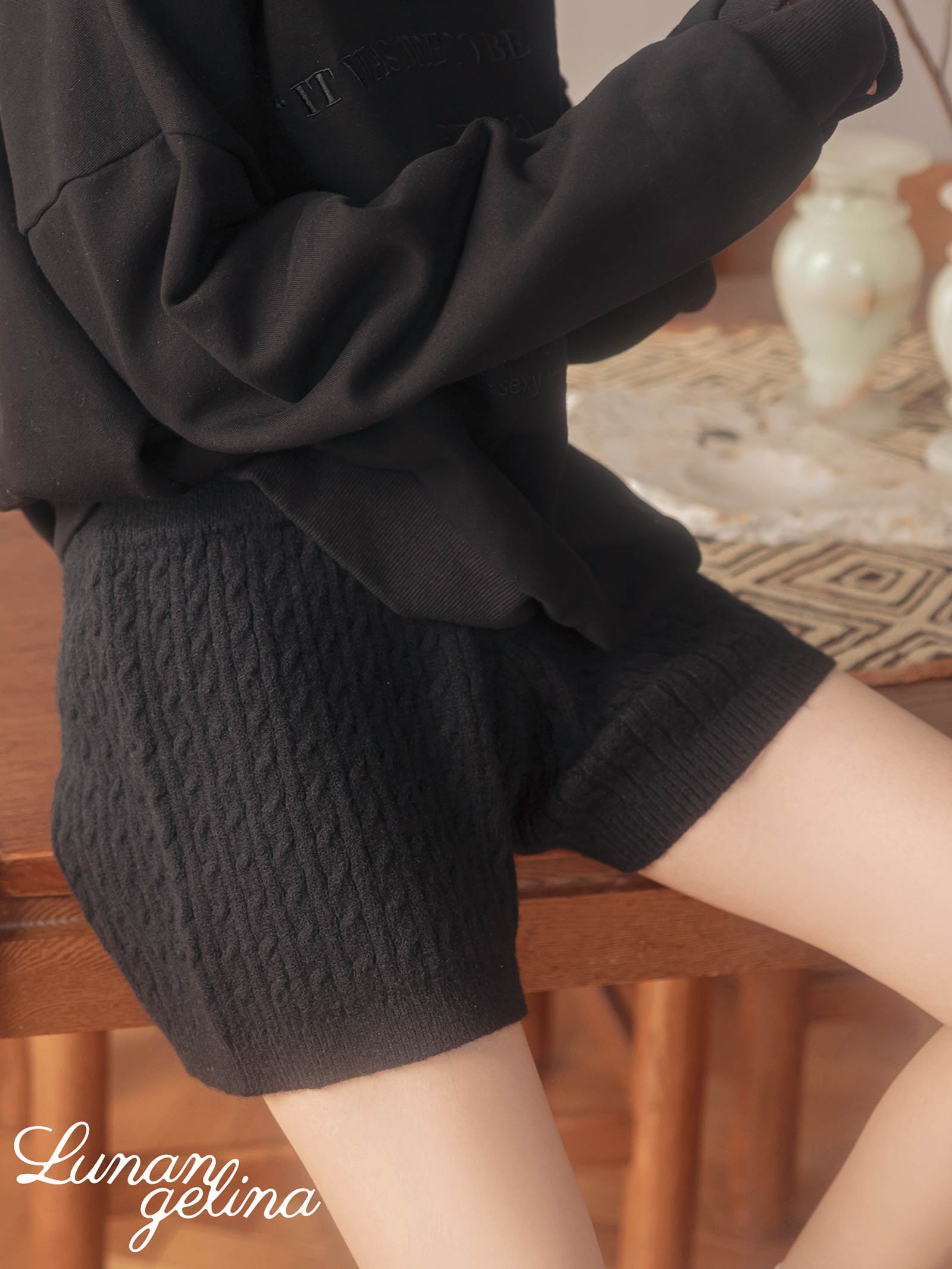 4/5新作! 【吉木千沙都(ちぃぽぽ)プロデュース/lunangelina】Cable Knit Short Pants