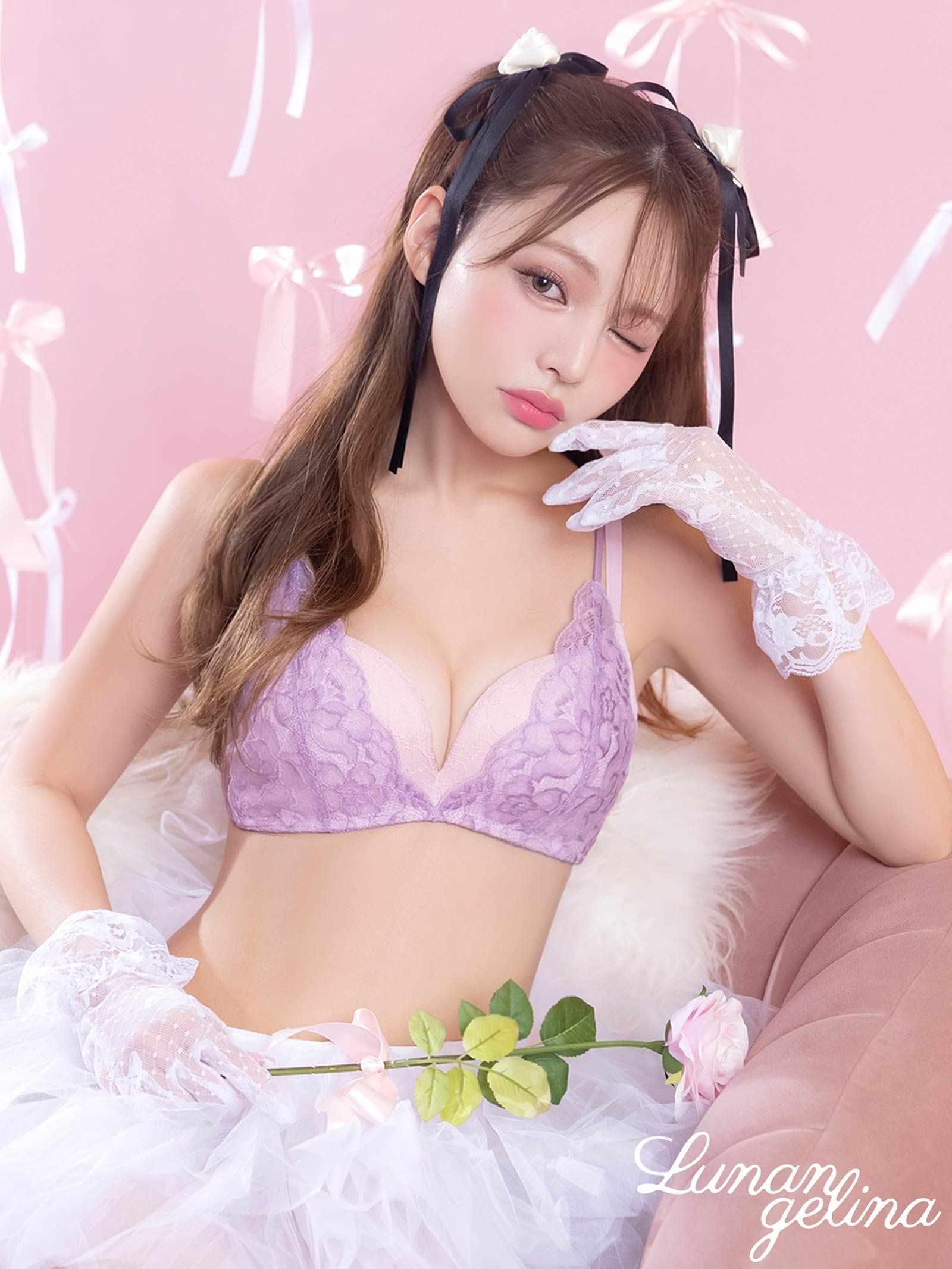 【吉木千沙都(ちぃぽぽ)プロデュース/lunangelina】Blossom Lacy Bra / Lavender - 【公式】247Lingerie