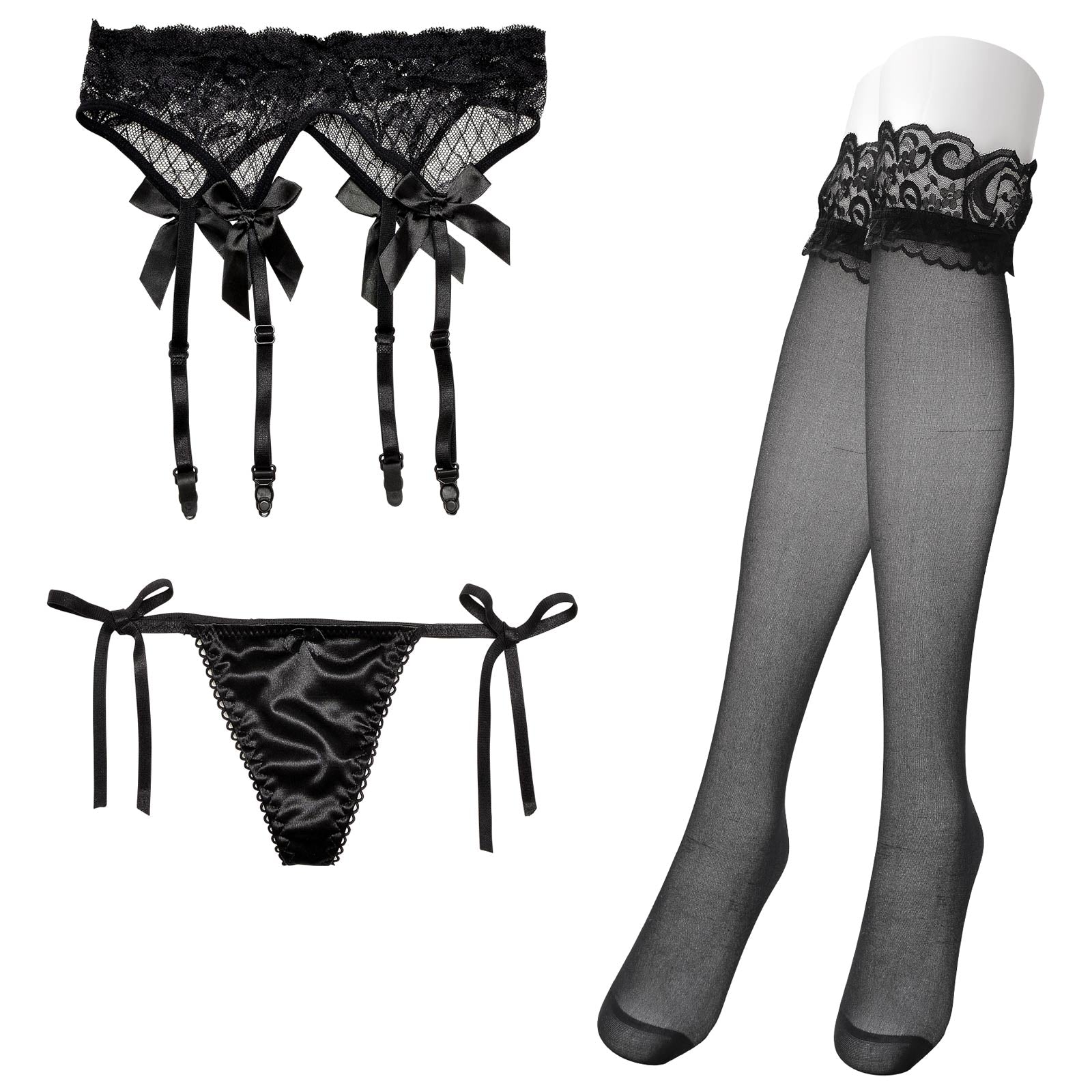 12/13再販!シアーフラワー格子リボンTバックガーターセット