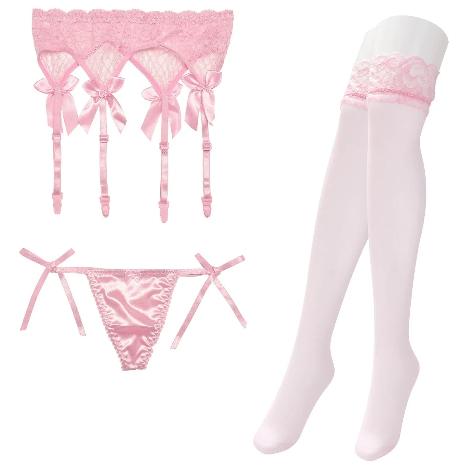 2/19再販!シアーフラワー格子リボンTバックガーターセット - 【公式】247Lingerie