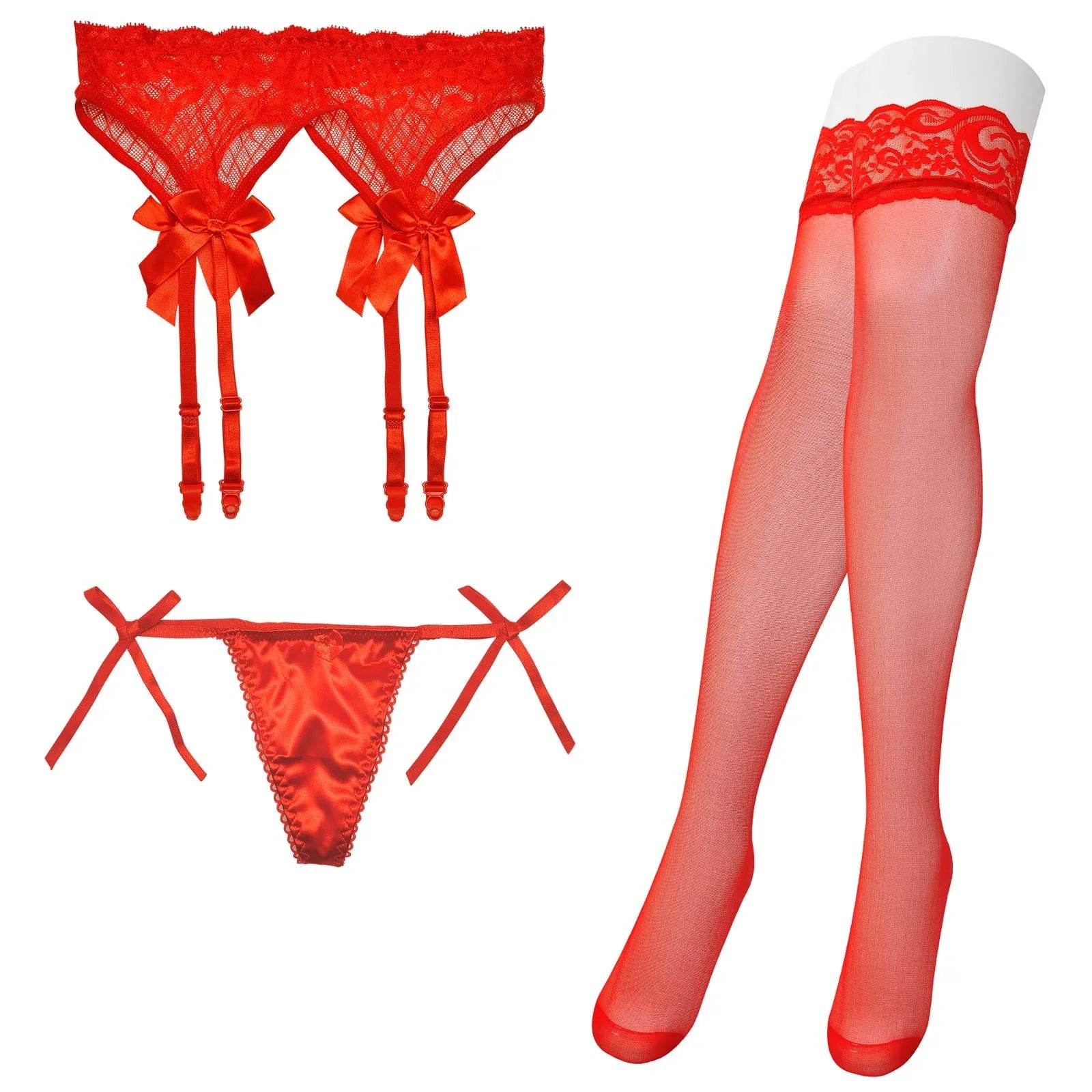 2/19再販!シアーフラワー格子リボンTバックガーターセット - 【公式】247Lingerie