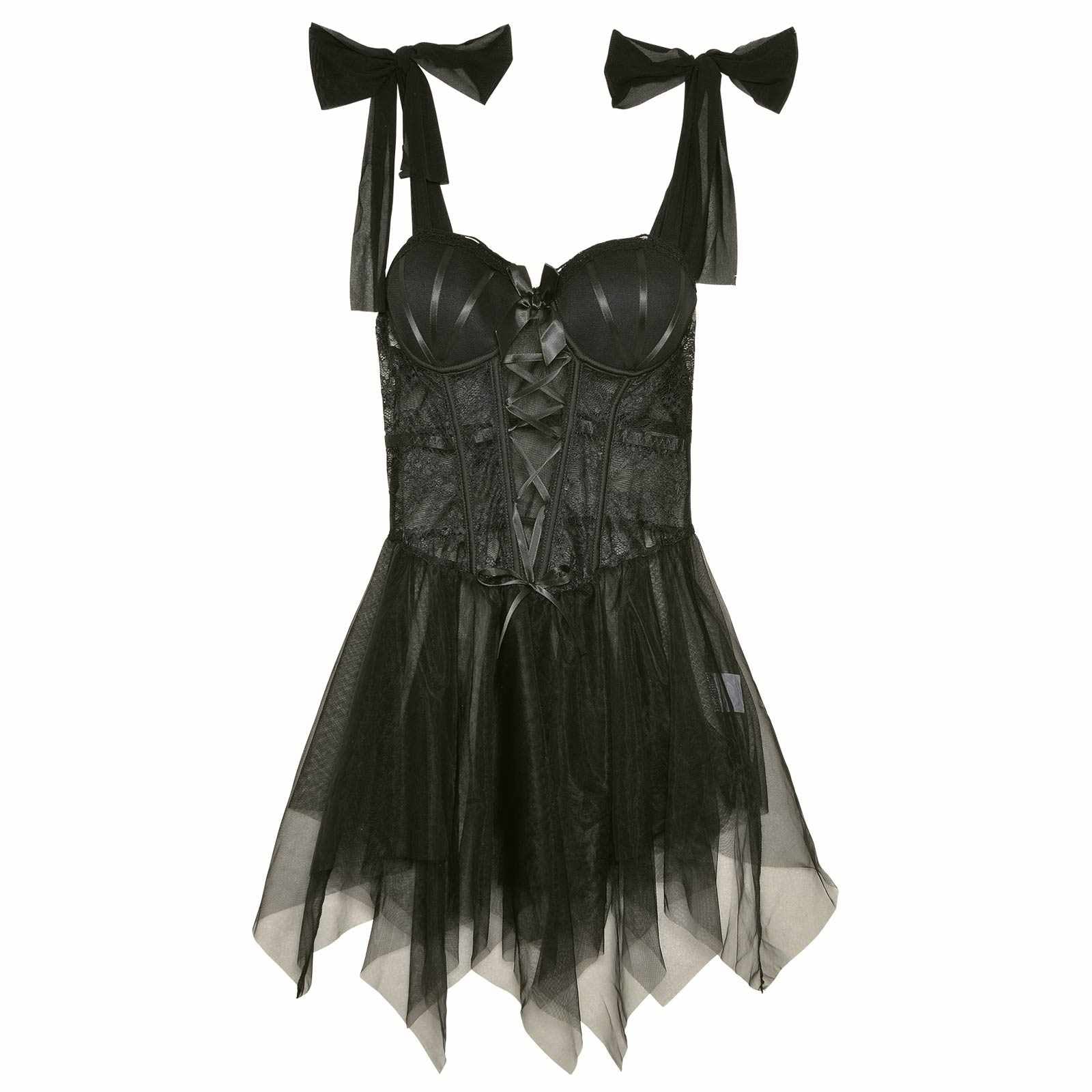 12/3再販!レースアップリボンショルダーベビードール