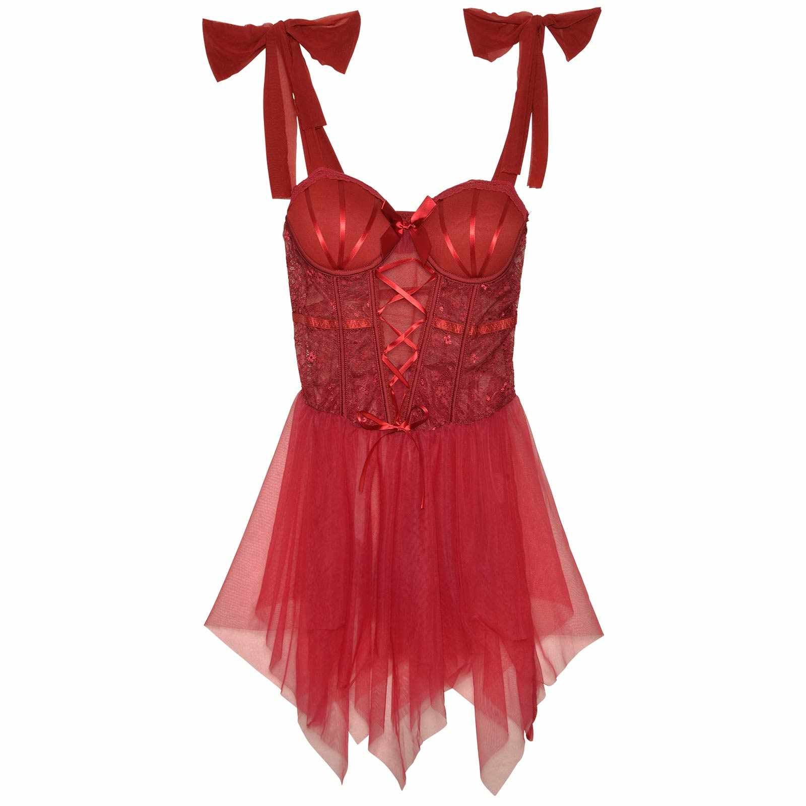 12/3再販!レースアップリボンショルダーベビードール