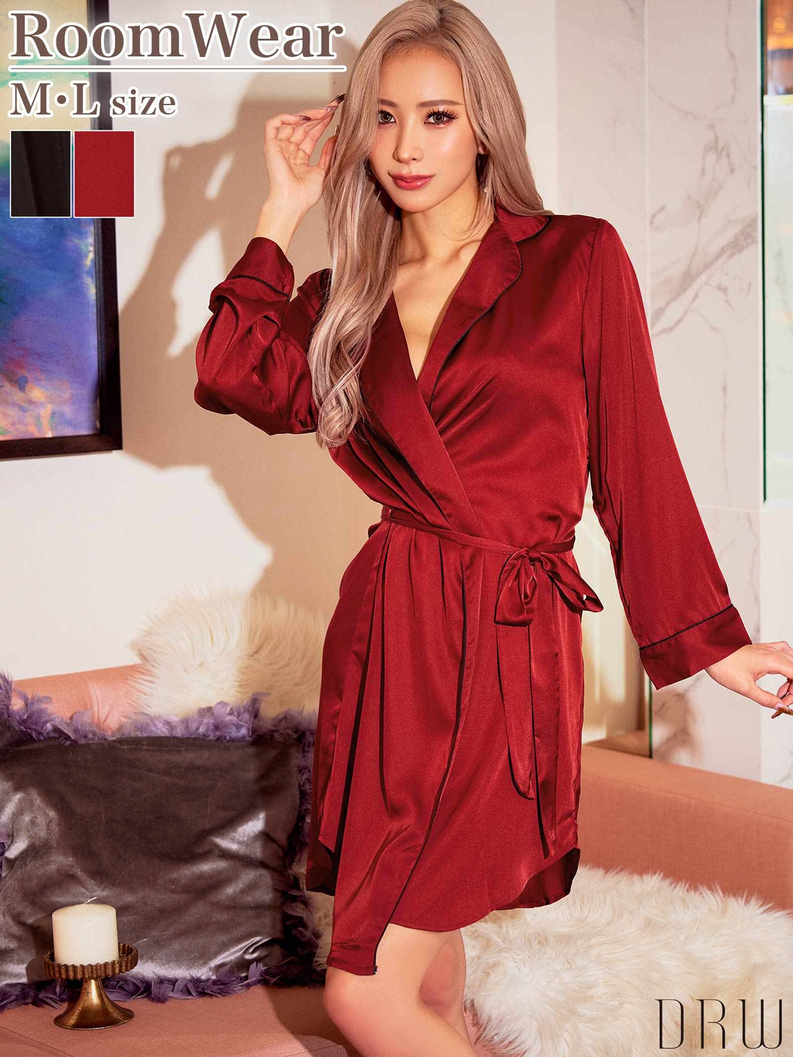 11/27新作!バイカラーパイピングガウンルームウェア