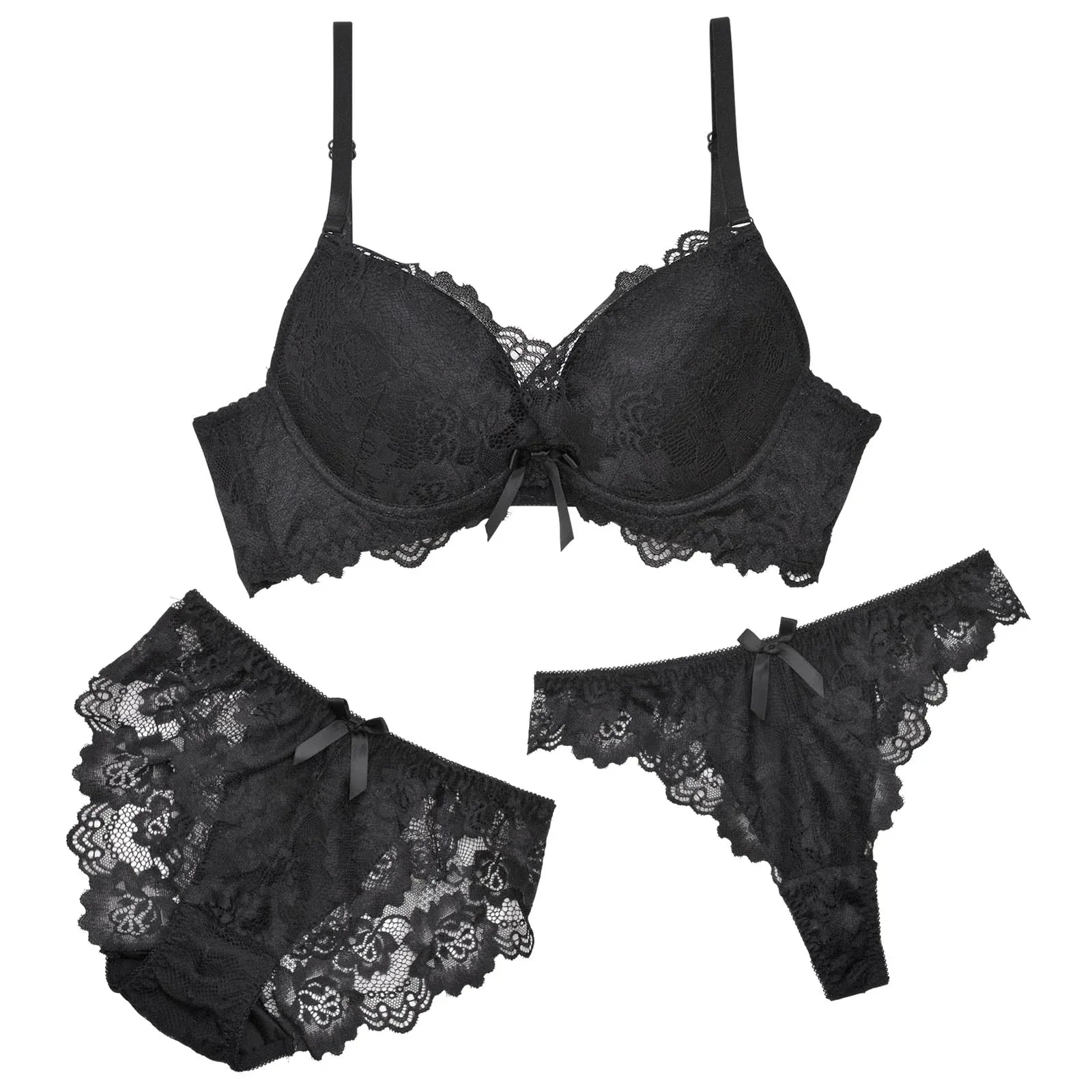 【3点セット】【EFサイズ】マジックアップ育乳脇高ブラジャー&フルバック&Tバックショーツ - 【公式】247Lingerie