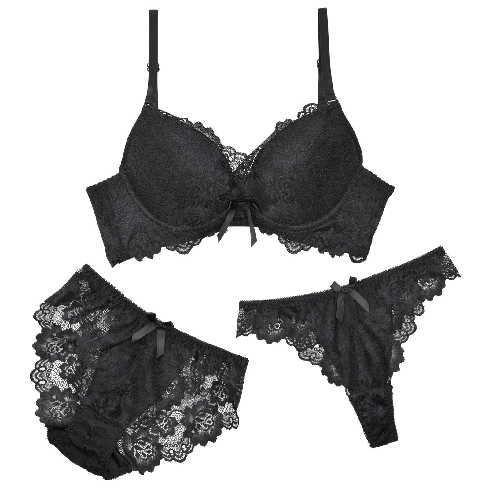 【3点セット】【EFサイズ】マジックアップ育乳脇高ブラジャー&フルバック&Tバックショーツ