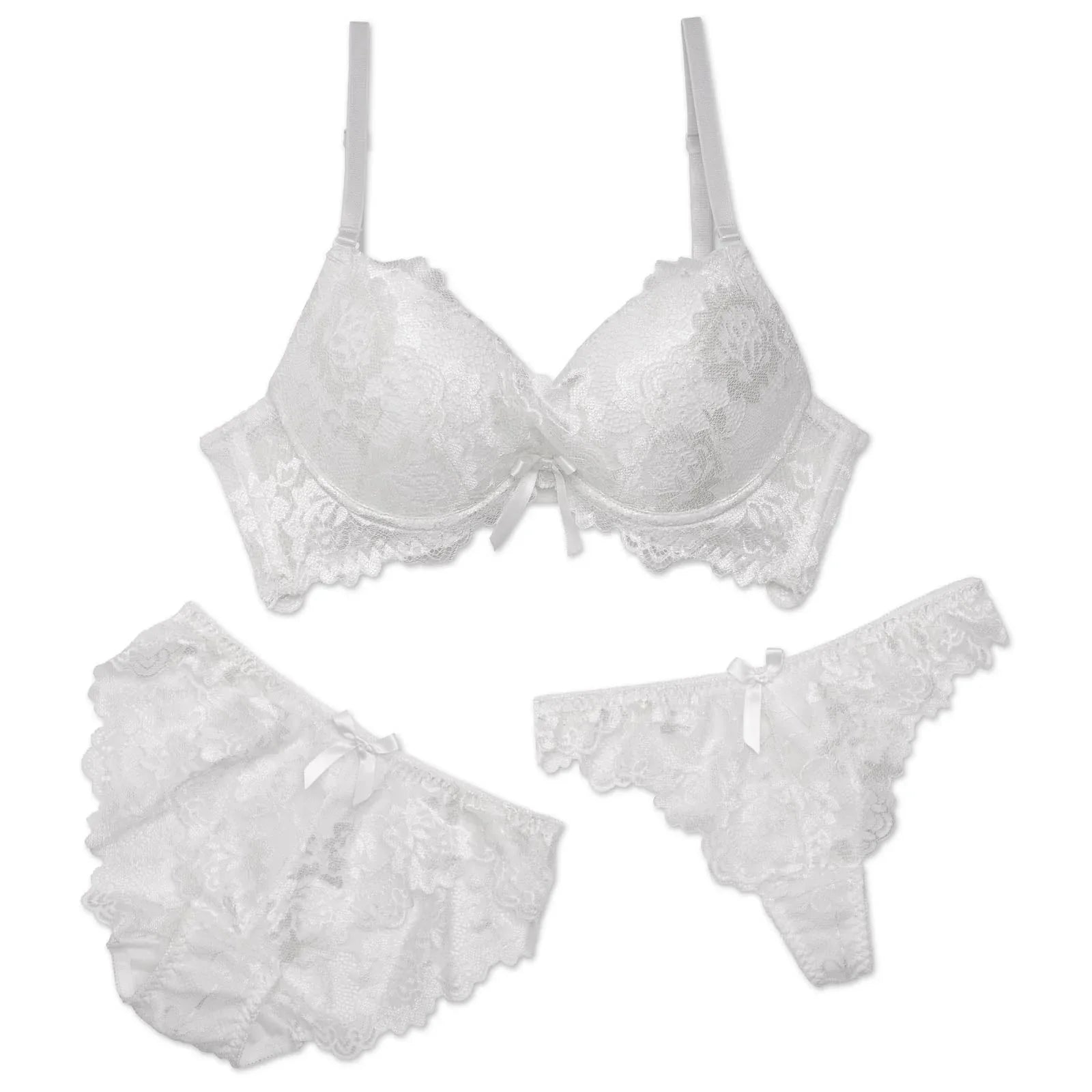 【3点セット】【EFサイズ】マジックアップ育乳脇高ブラジャー&フルバック&Tバックショーツ - 【公式】247Lingerie