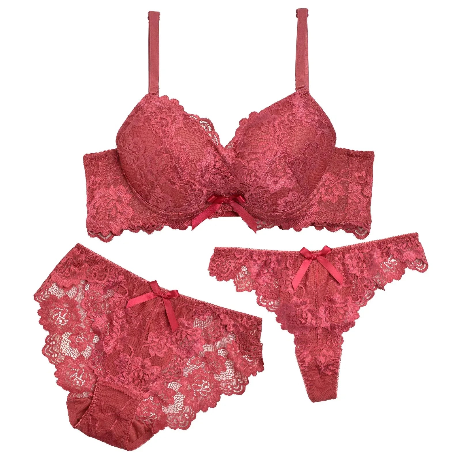 【3点セット】【EFサイズ】マジックアップ育乳脇高ブラジャー&フルバック&Tバックショーツ - 【公式】247Lingerie