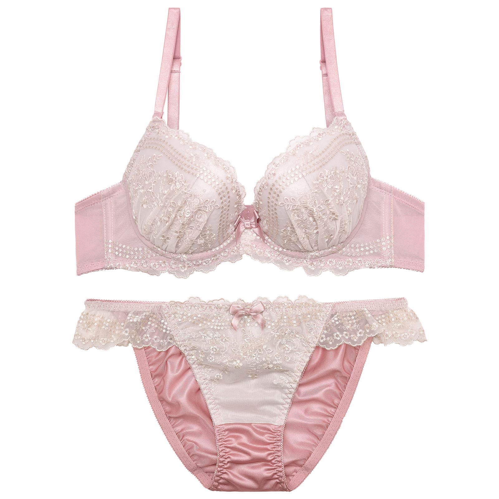 ガーリーニュアンスフラワーブラジャー&フルバックショーツ