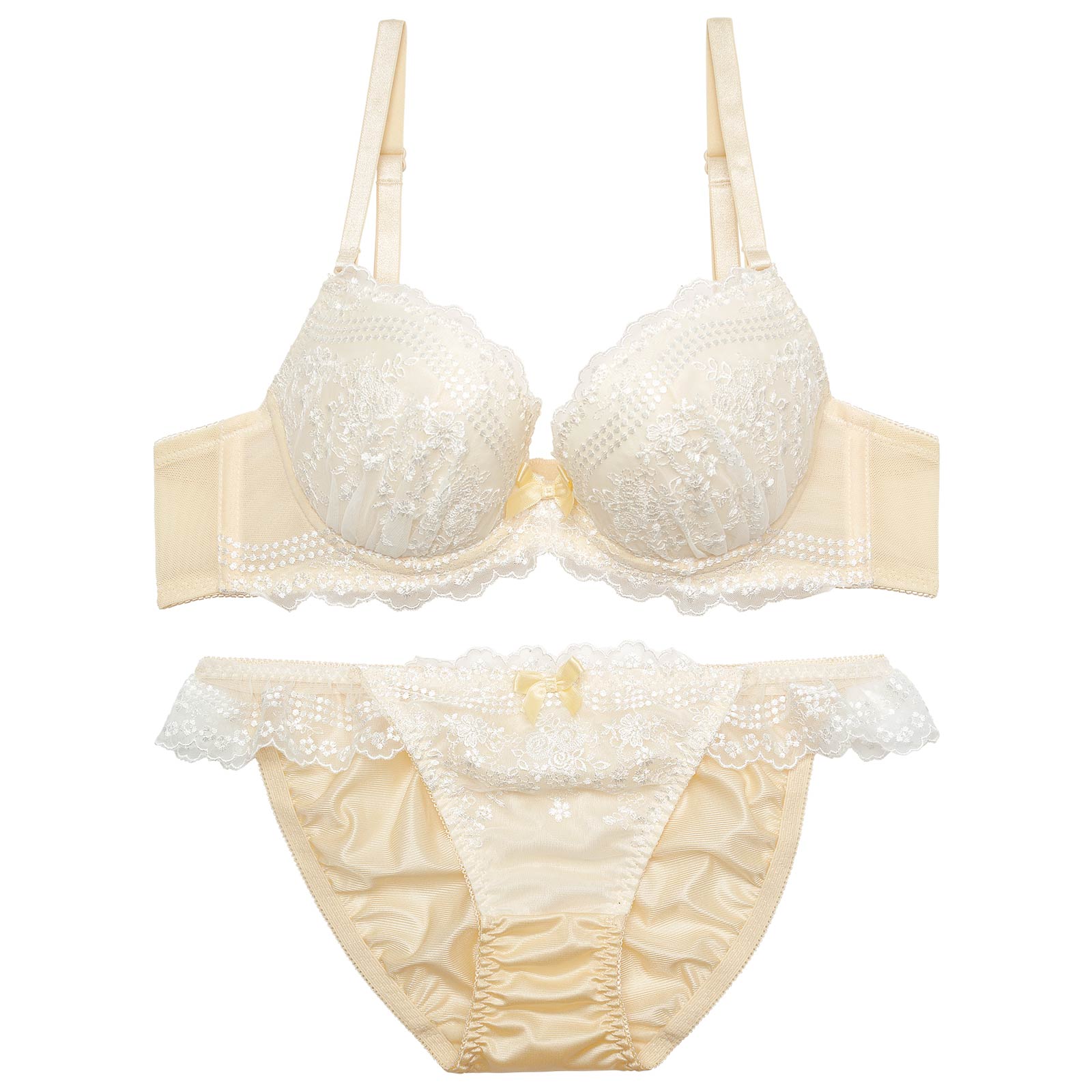 ガーリーニュアンスフラワーブラジャー&フルバックショーツ