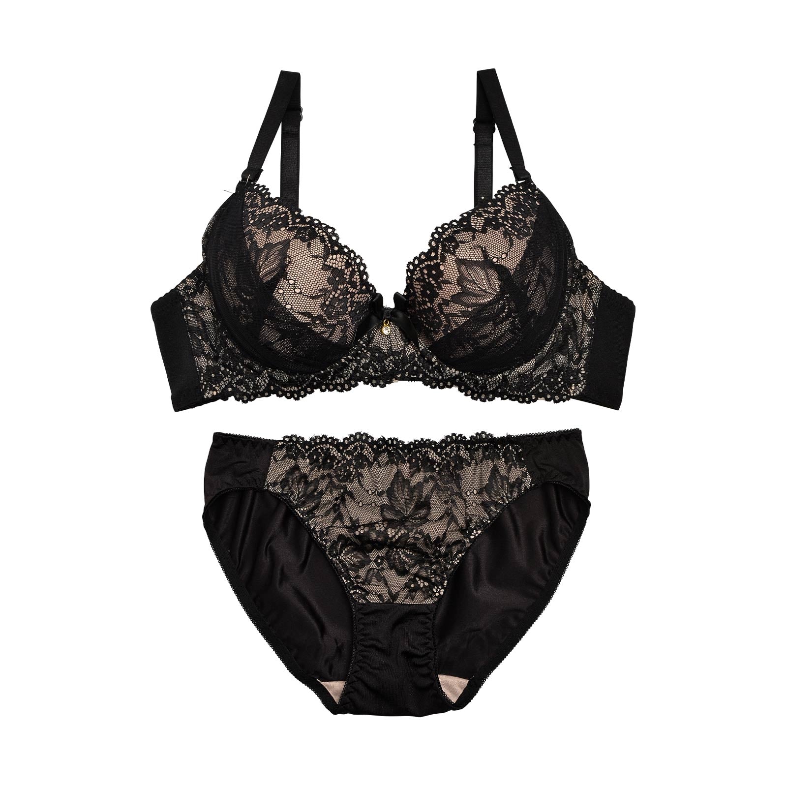 ヌーディーエレガントレースブラジャー&フルバックショーツ - 【公式】247Lingerie