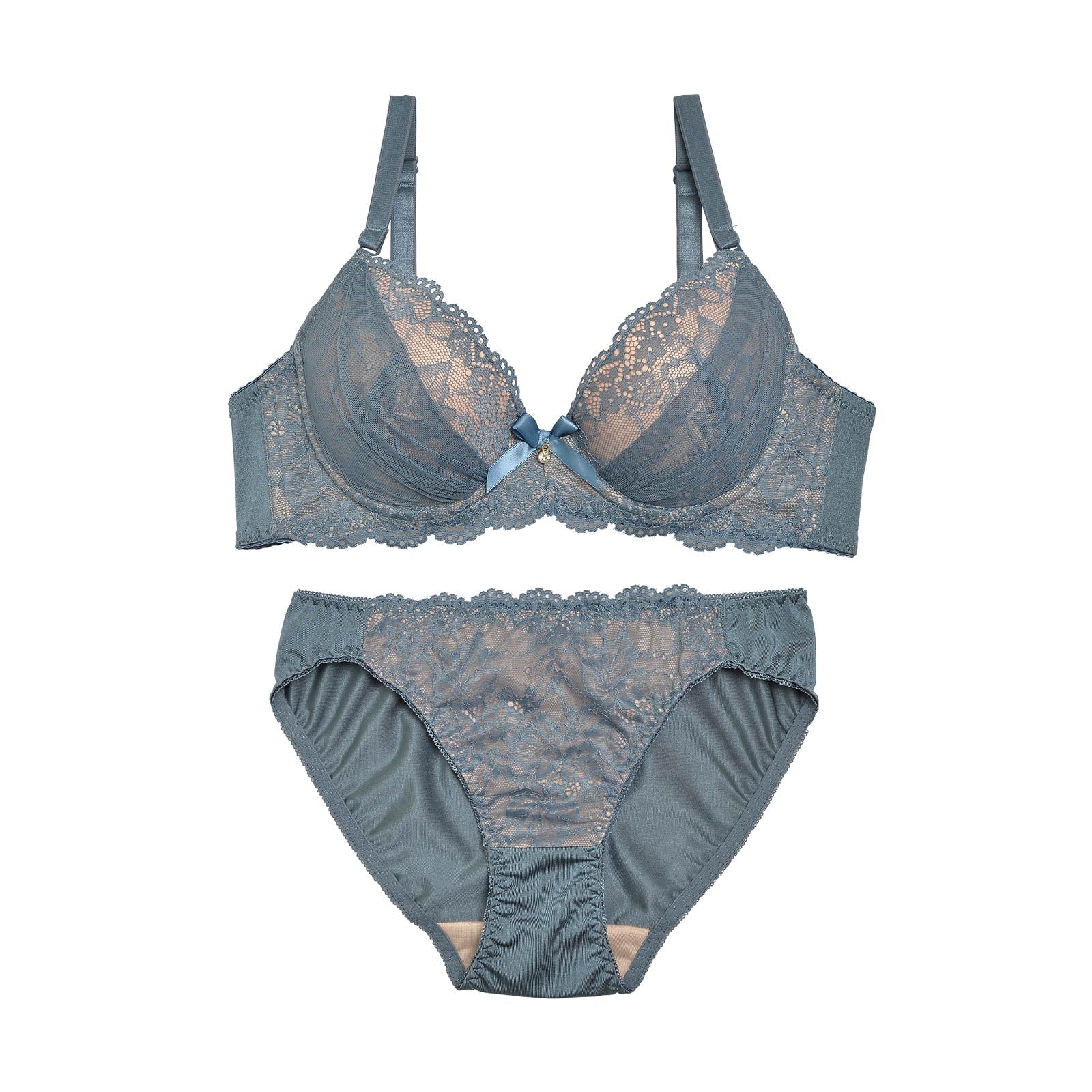 ヌーディーエレガントレースブラジャー&フルバックショーツ - 【公式】247Lingerie