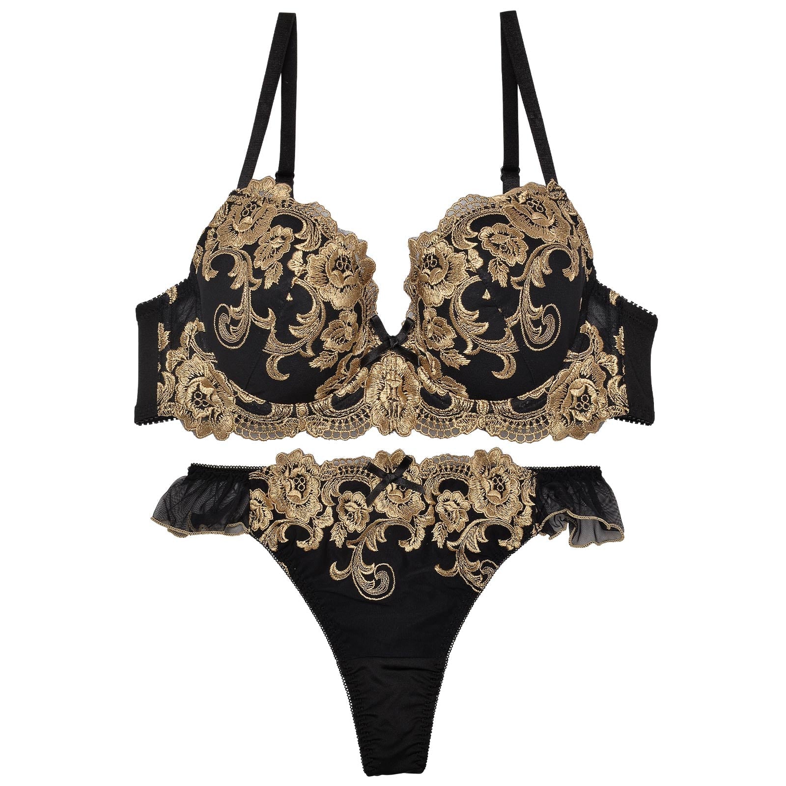 ゴージャスローズフリルブラジャー&Tバックショーツ