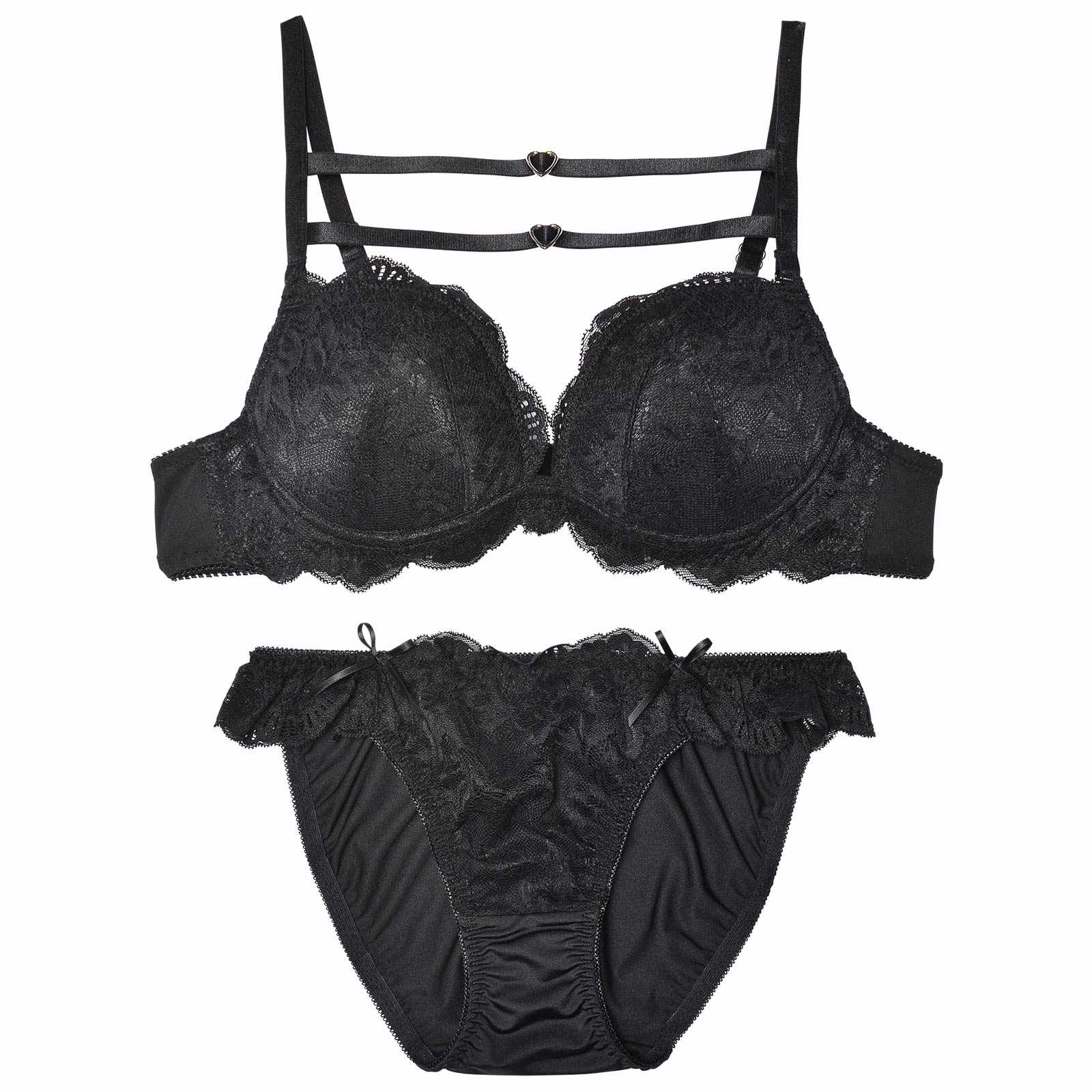 レーシィハートリングコードブラジャー&フルバックショーツ