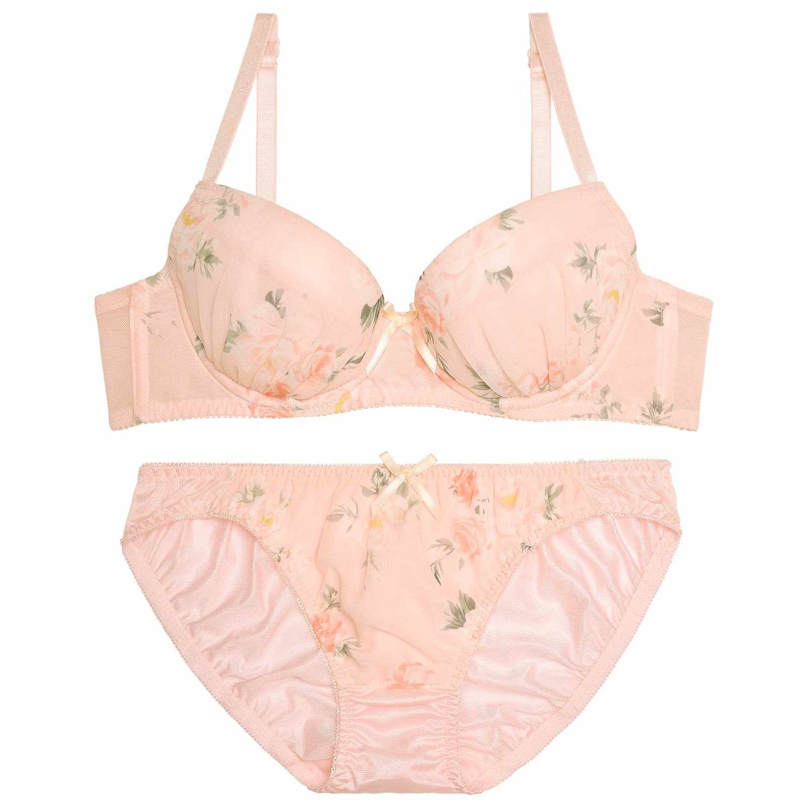 スイートローズシフォンブラジャー&フルバックショーツ