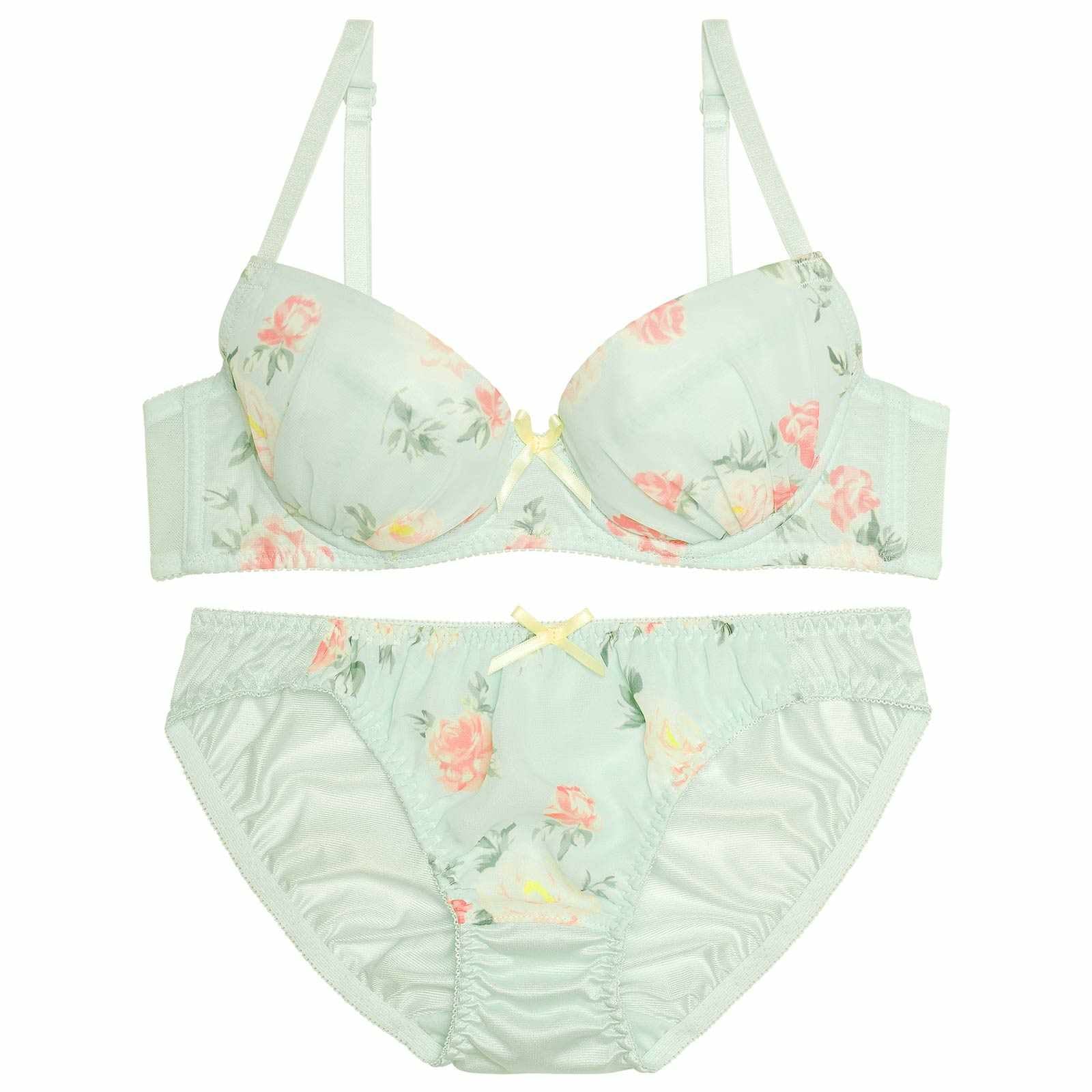 スイートローズシフォンブラジャー&フルバックショーツ