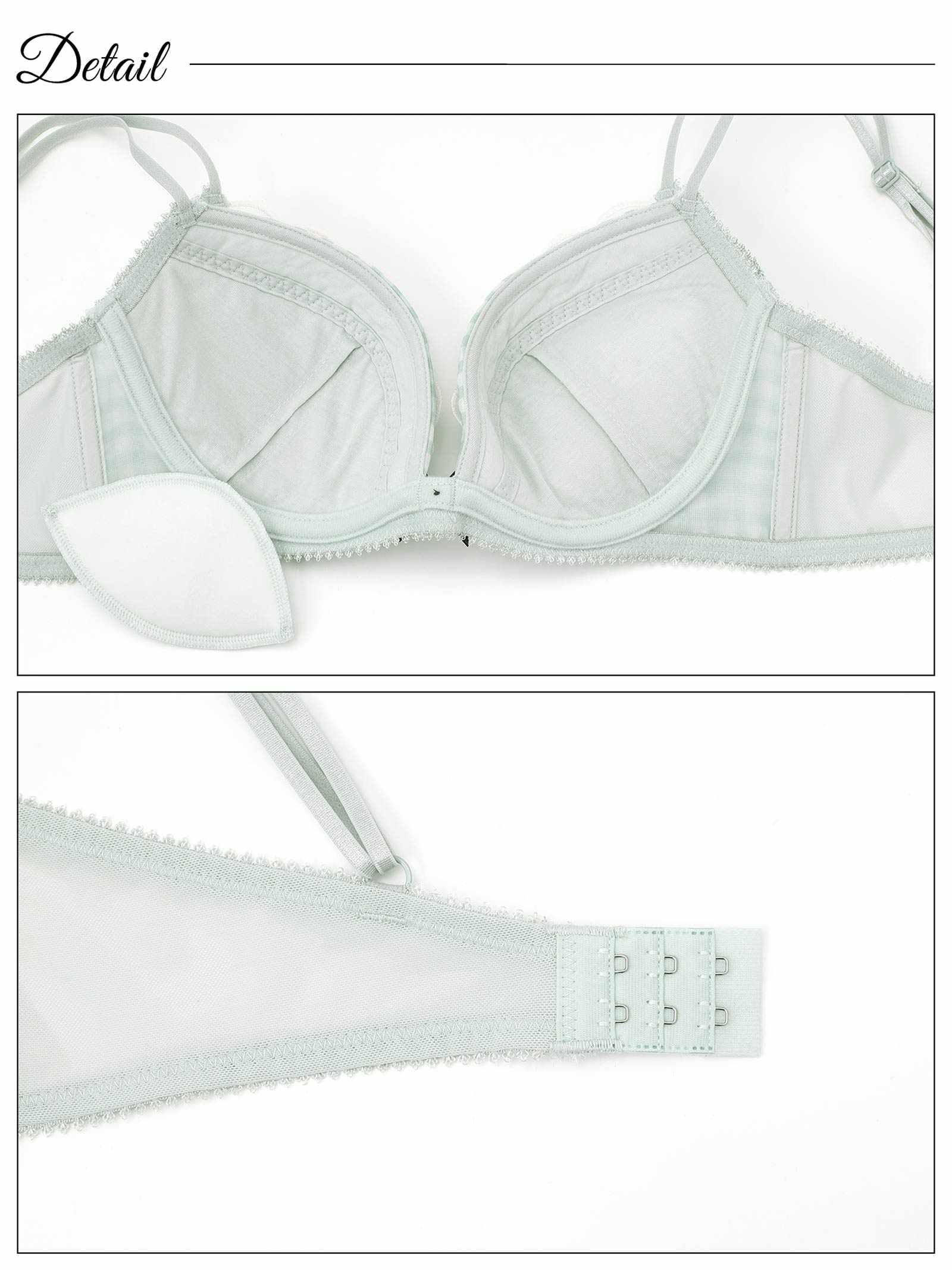 7/31新作!ガーリーギンガムチェックチュールリボン育乳脇高ブラジャー&フルバックショーツ