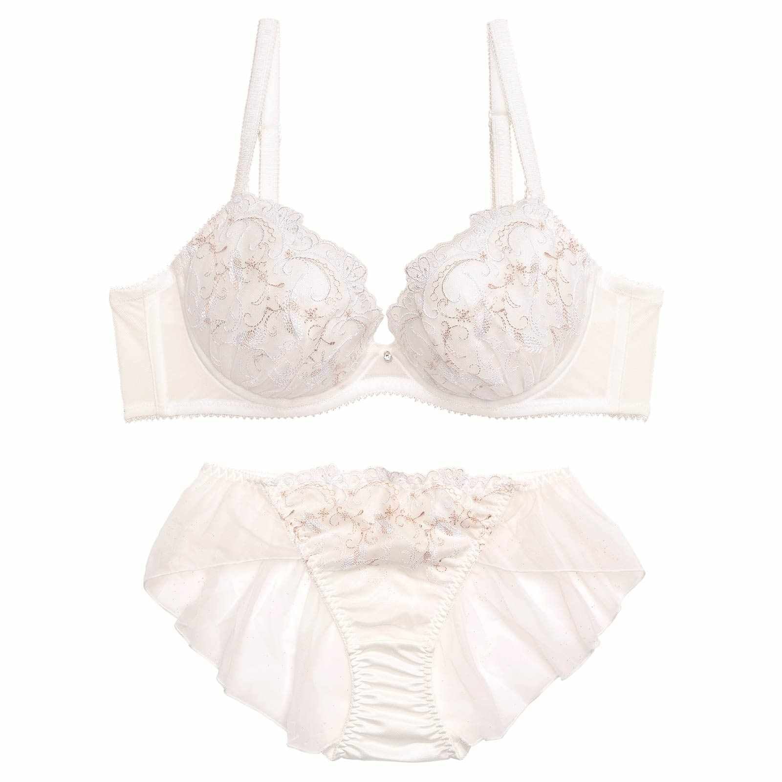 フェミニンプリュームレースブラジャー&バック透けフルバックショーツ