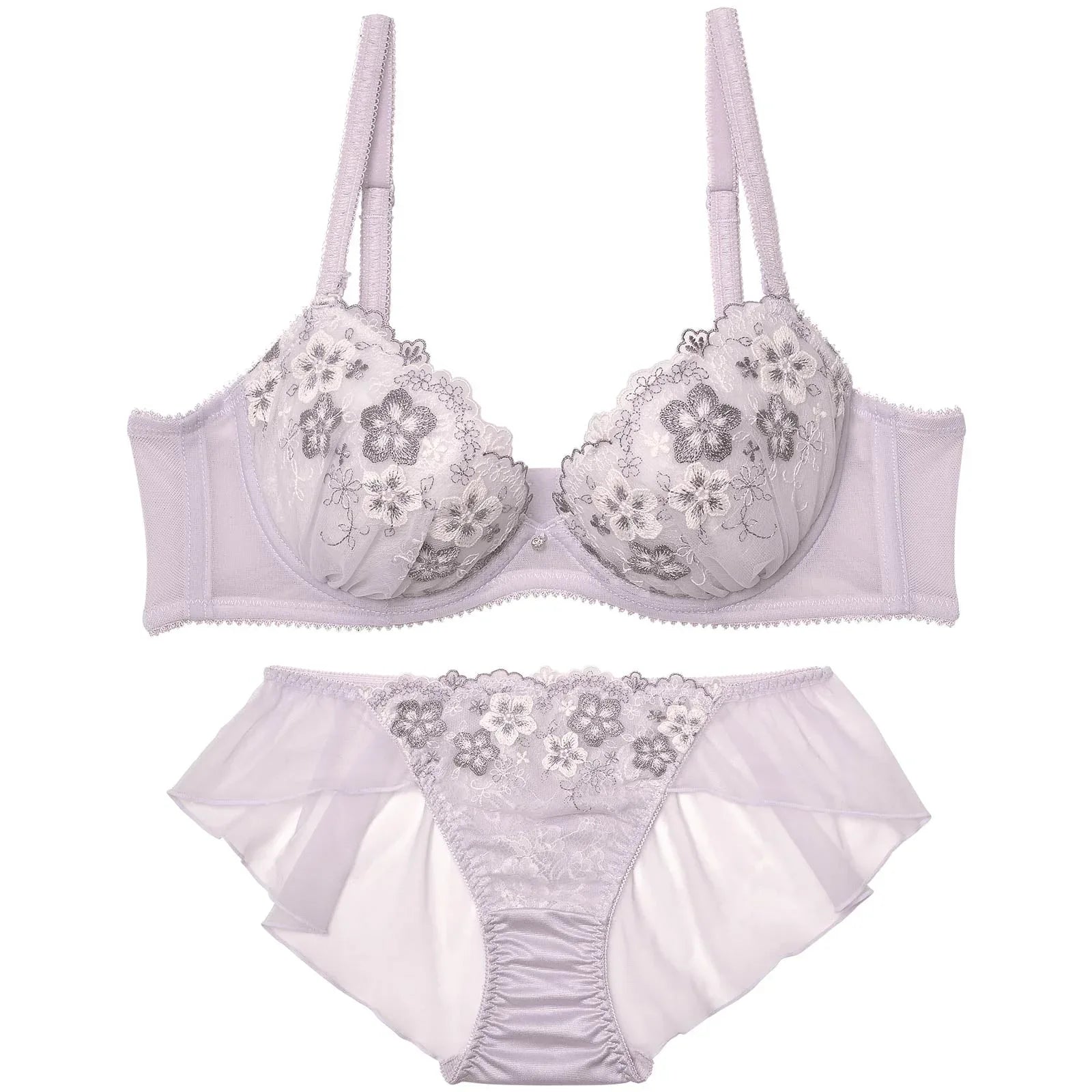 ペールシフォンフルーレットブラジャー&フルバックショーツ - 【公式】247Lingerie