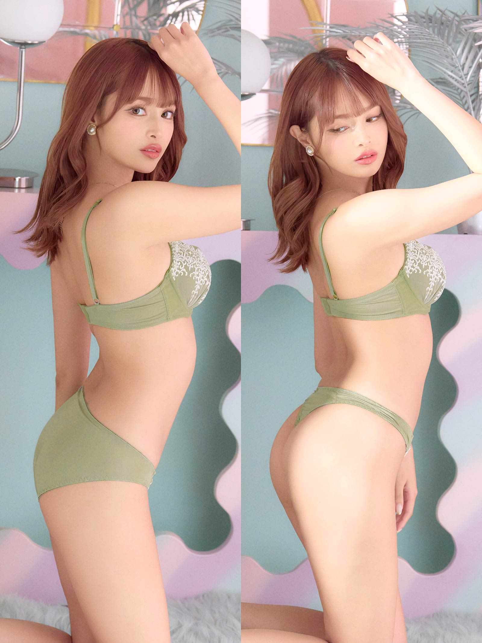 2/5新作!【3点セット】チャーミングアーチレースブラジャー&フルバック&Tバックショーツ