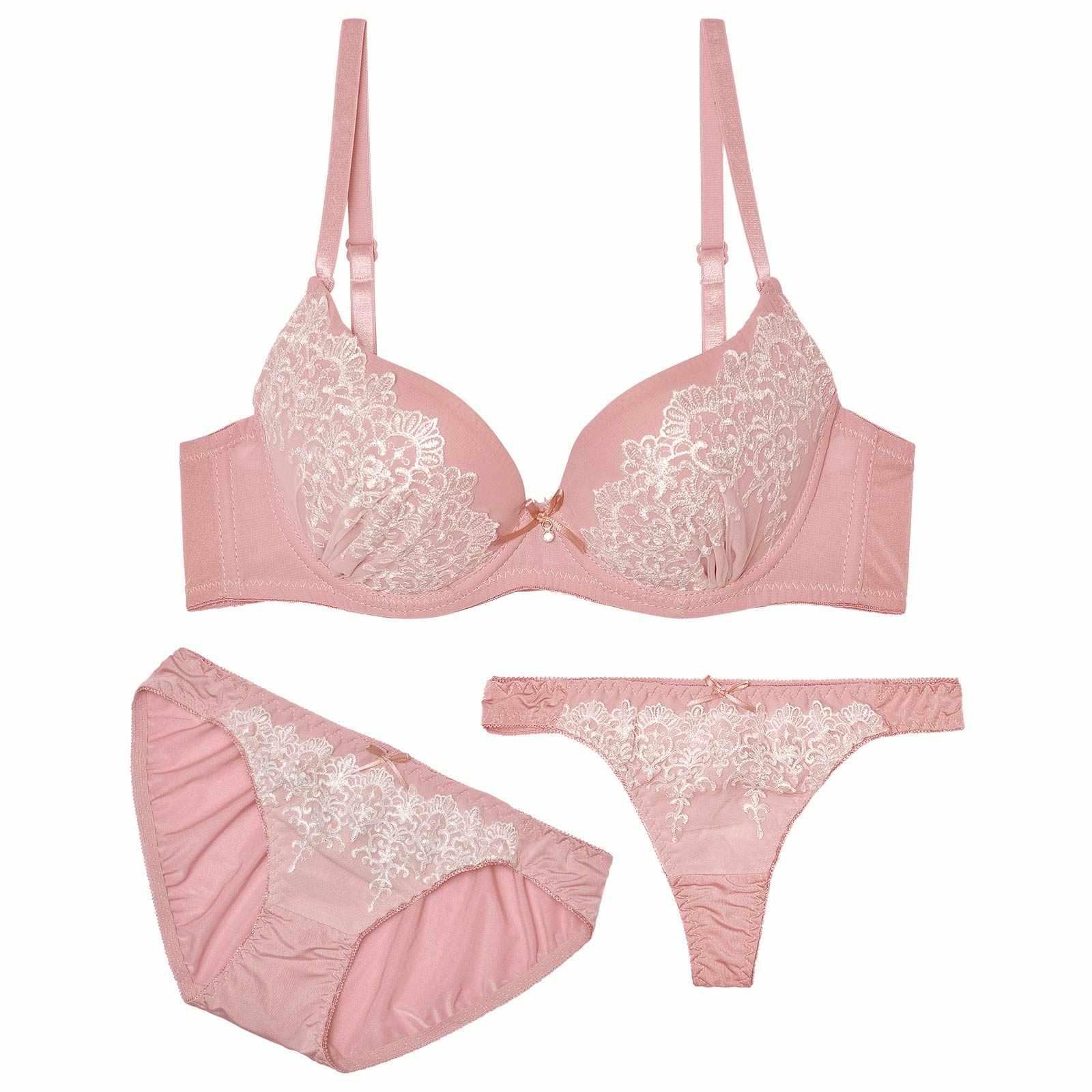 【3点セット】チャーミングアーチレースブラジャー&フルバック&Tバックショーツ - 【公式】247Lingerie