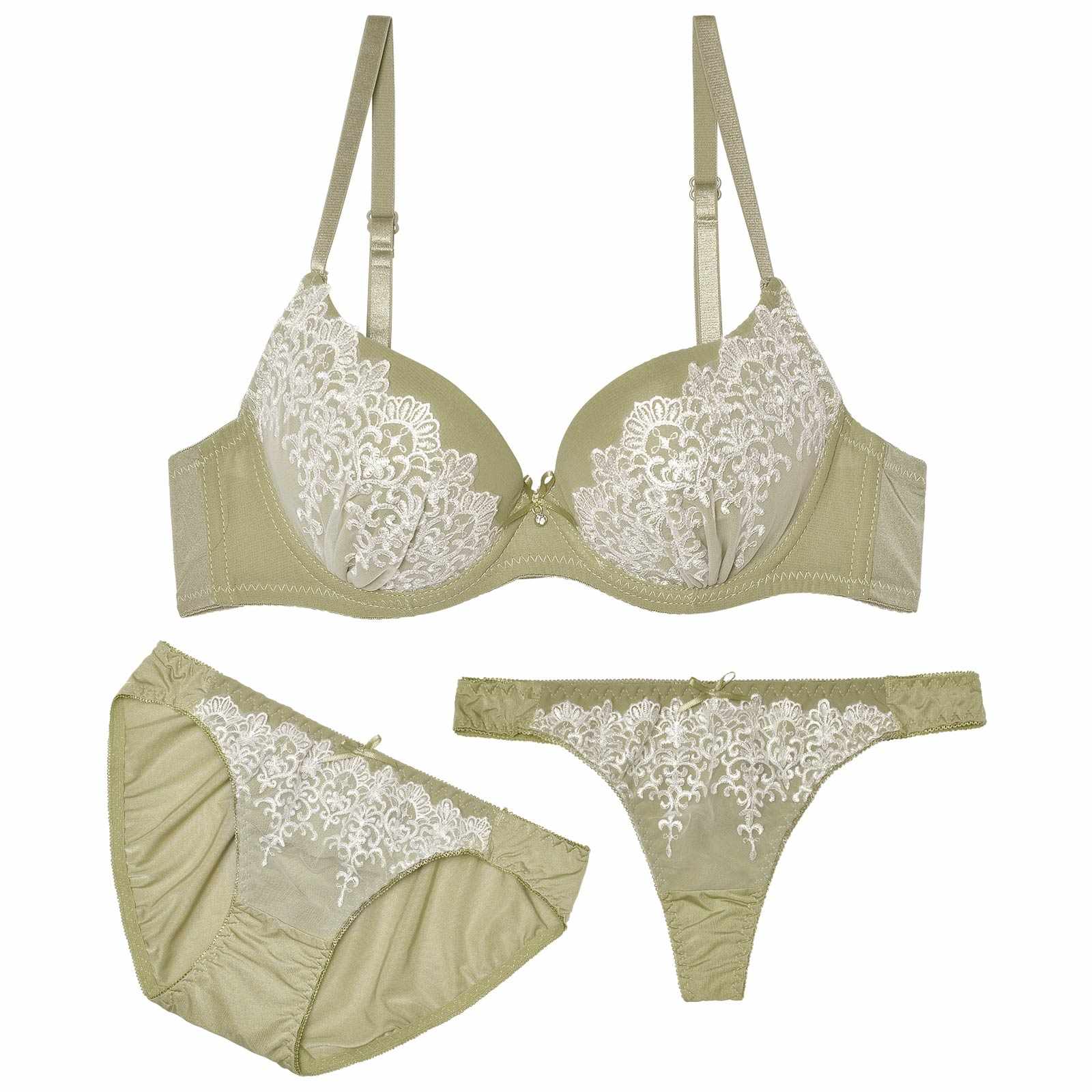 【3点セット】チャーミングアーチレースブラジャー&フルバック&Tバックショーツ