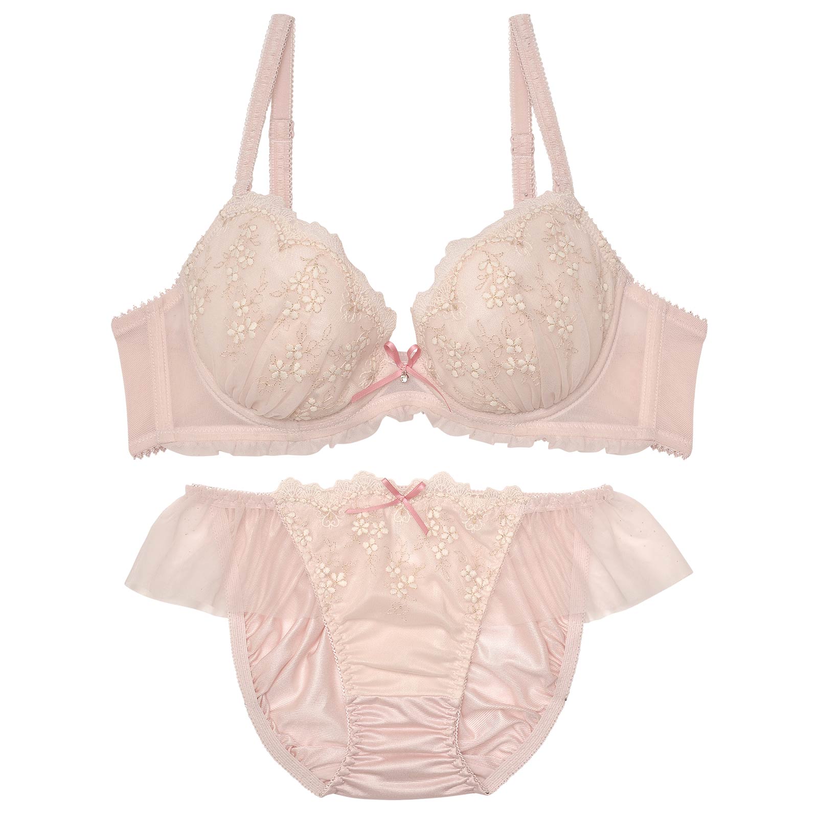 シャイニーピュアフラワーブラジャー&フルバックショーツ